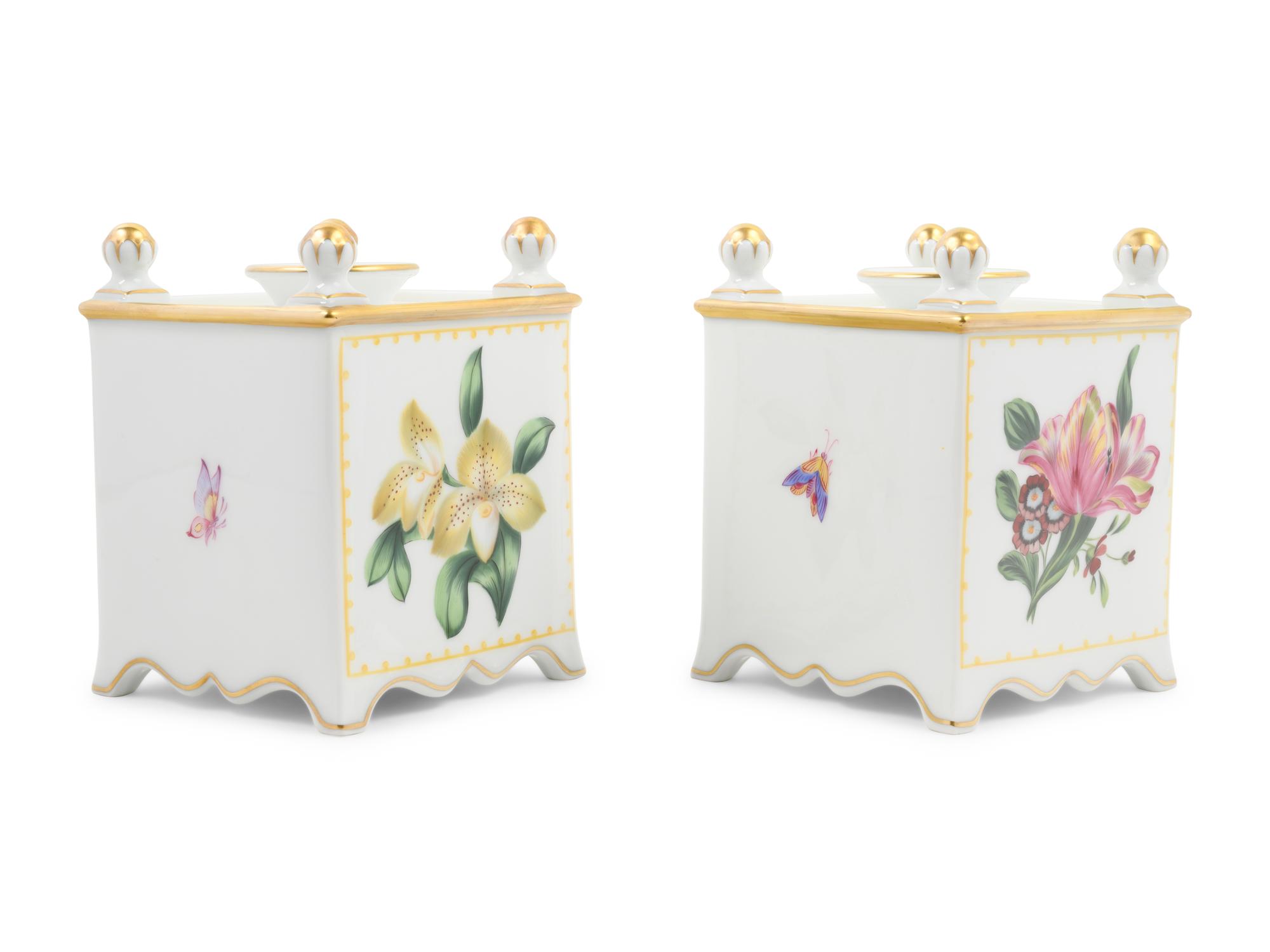A Pair of William Yeoward Painted Porcelain Bough Pots