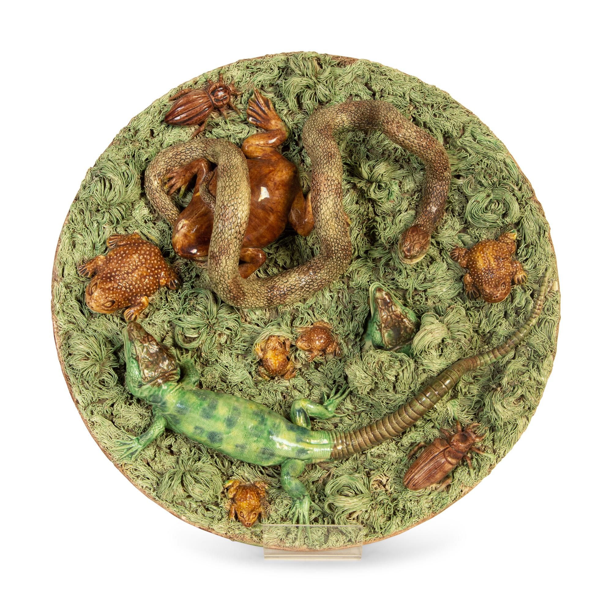 Two Portuguese Palissy Majolica Wall Plates — 19th Century
