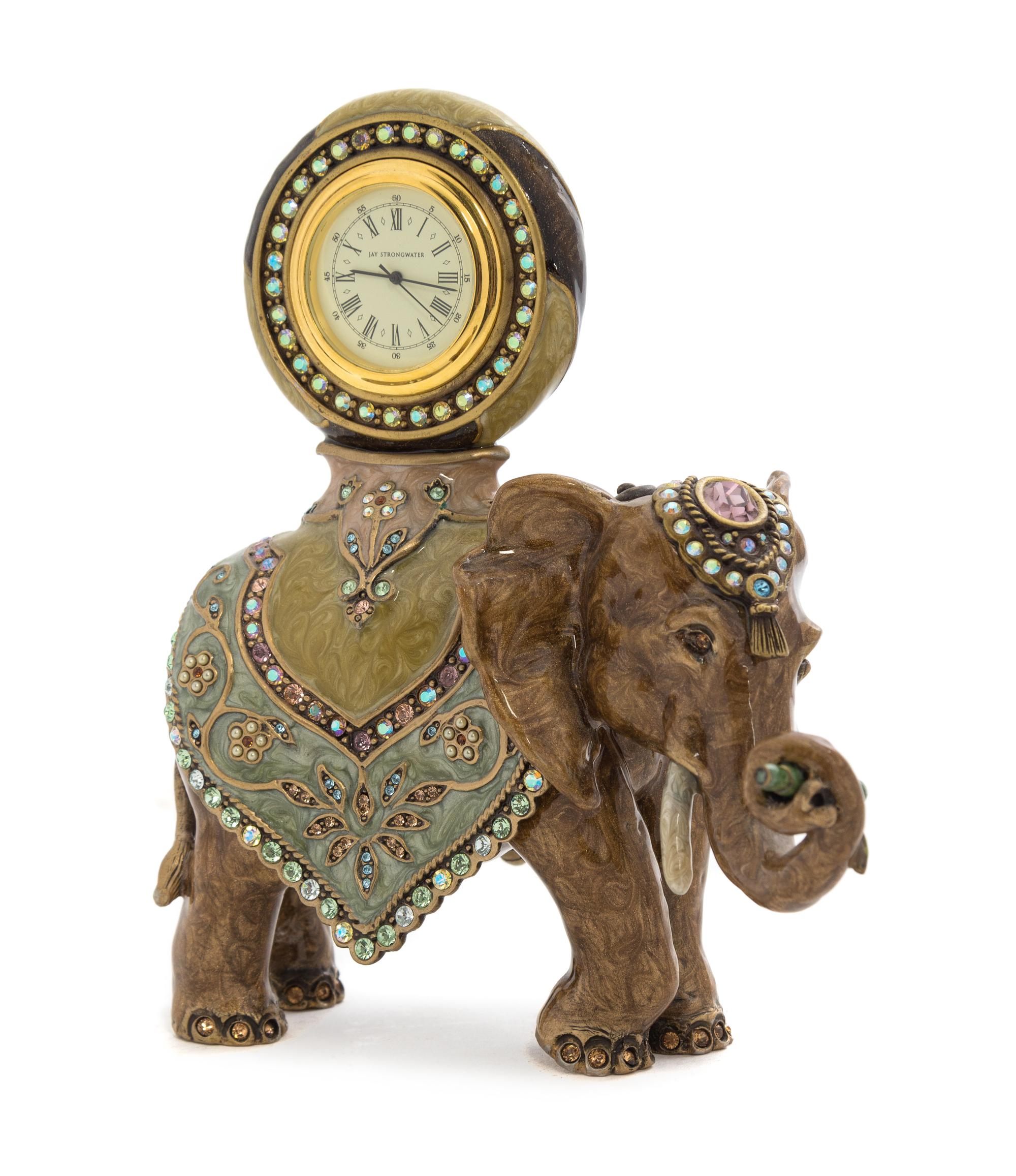 A Jay Strongwater Enameled Desk Clock Height 6 inches.
