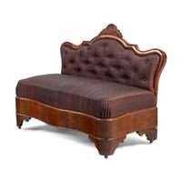 A Pair of Classical Veneered Mahogany and Upholstered Settees