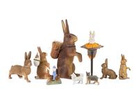 A Collection of German Papier-Mâché Easter Bunnies and Other Figural Candy Canisters