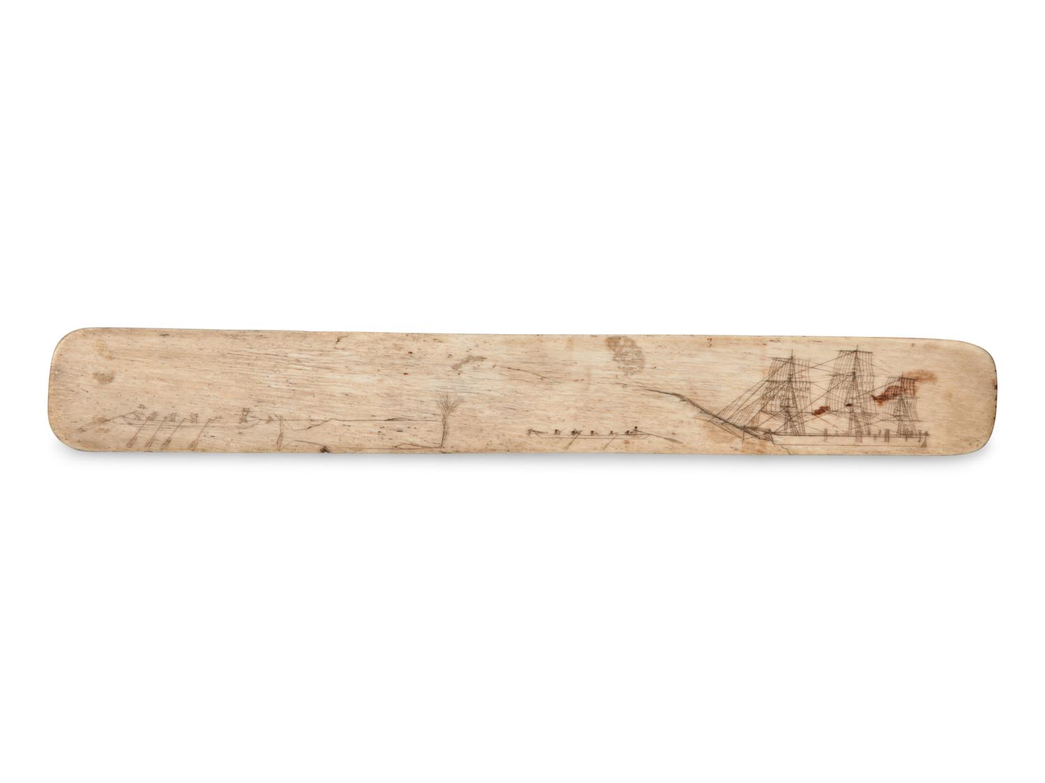 A Scrimshaw Whale Bone Busk, 19th Century