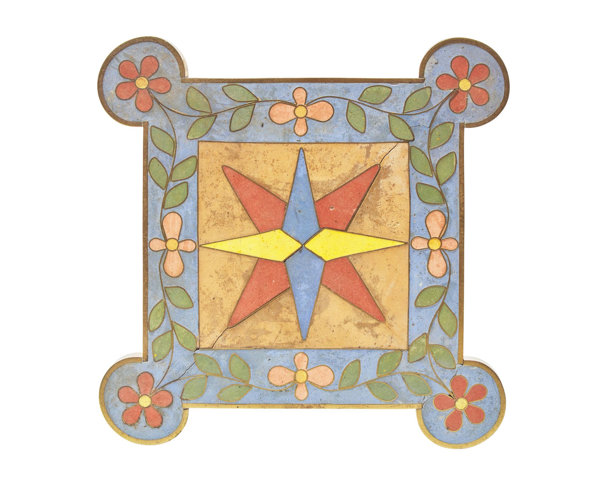 An Aesthetic Movement cast brass and encaustic inlaid table, circa 1880