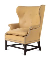 A Pair of Victoria Hagan Leather-Upholstered Wingback Armchairs