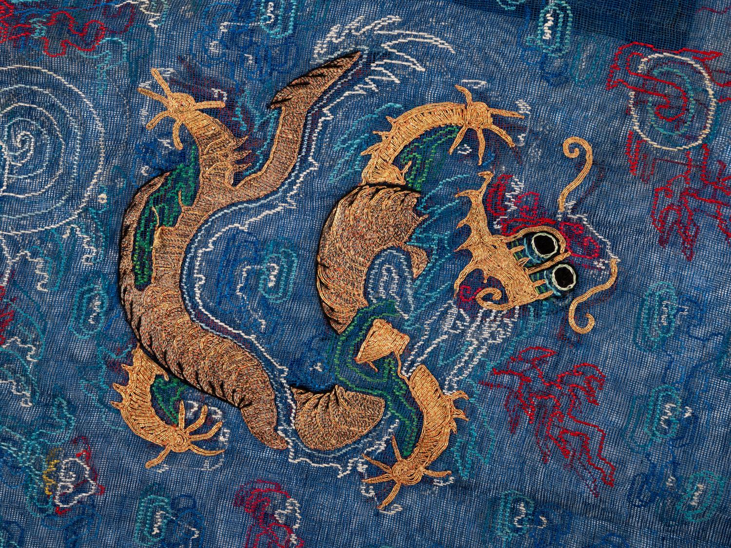 A Chinese Silk Gauze Embroidered Summer Dragon Robe, Jifu