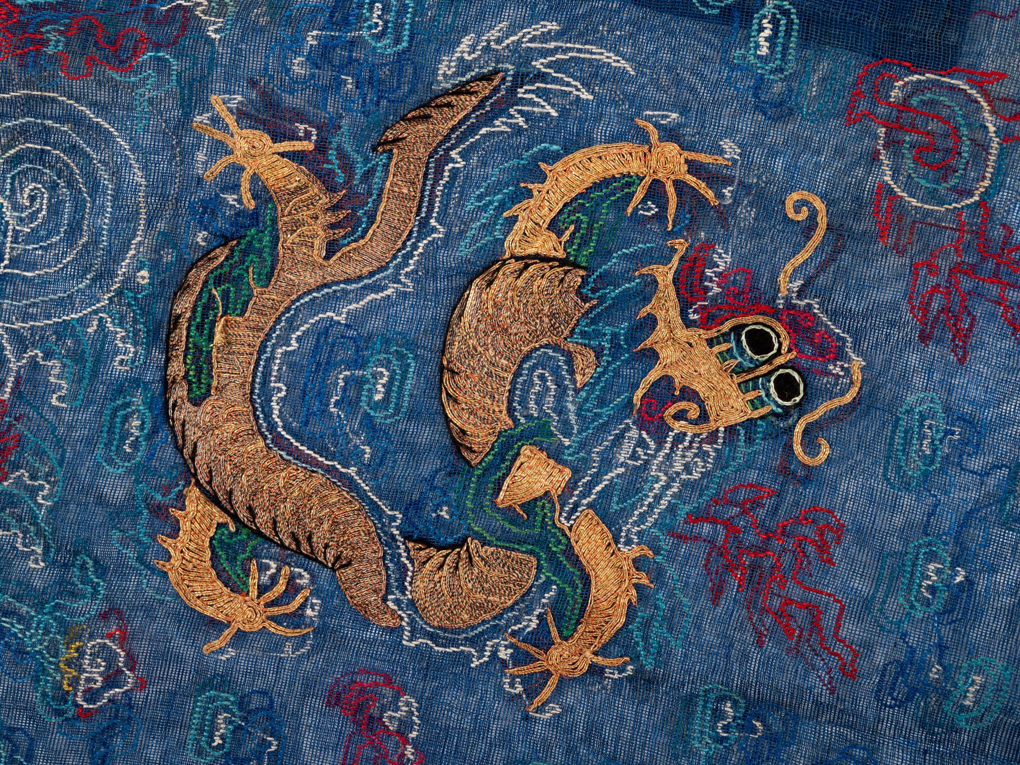 A Chinese Silk Gauze Embroidered Summer Dragon Robe, Jifu