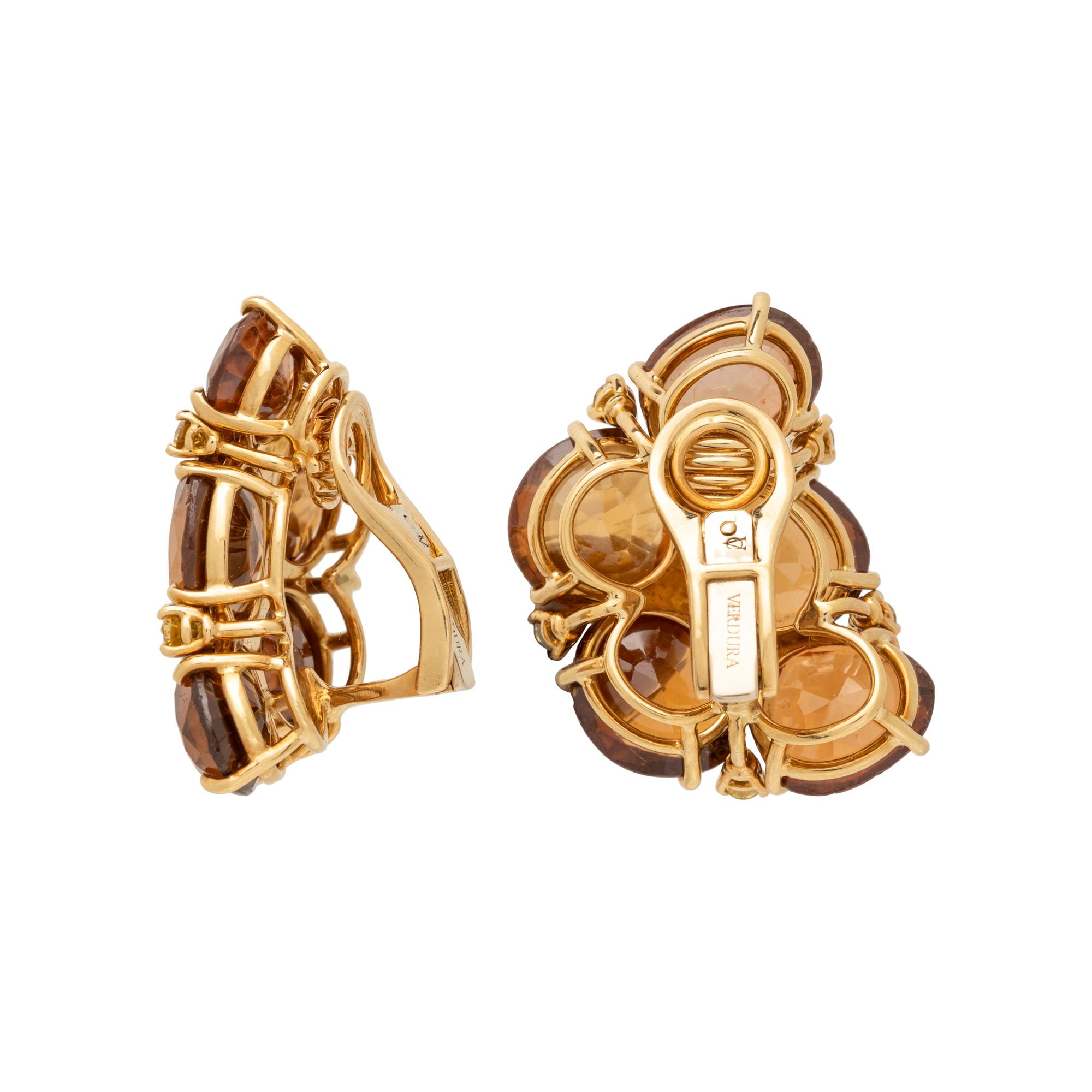 VERDURA, BROWN ZIRCON AND YELLOW DIAMOND CLIP EARRINGS