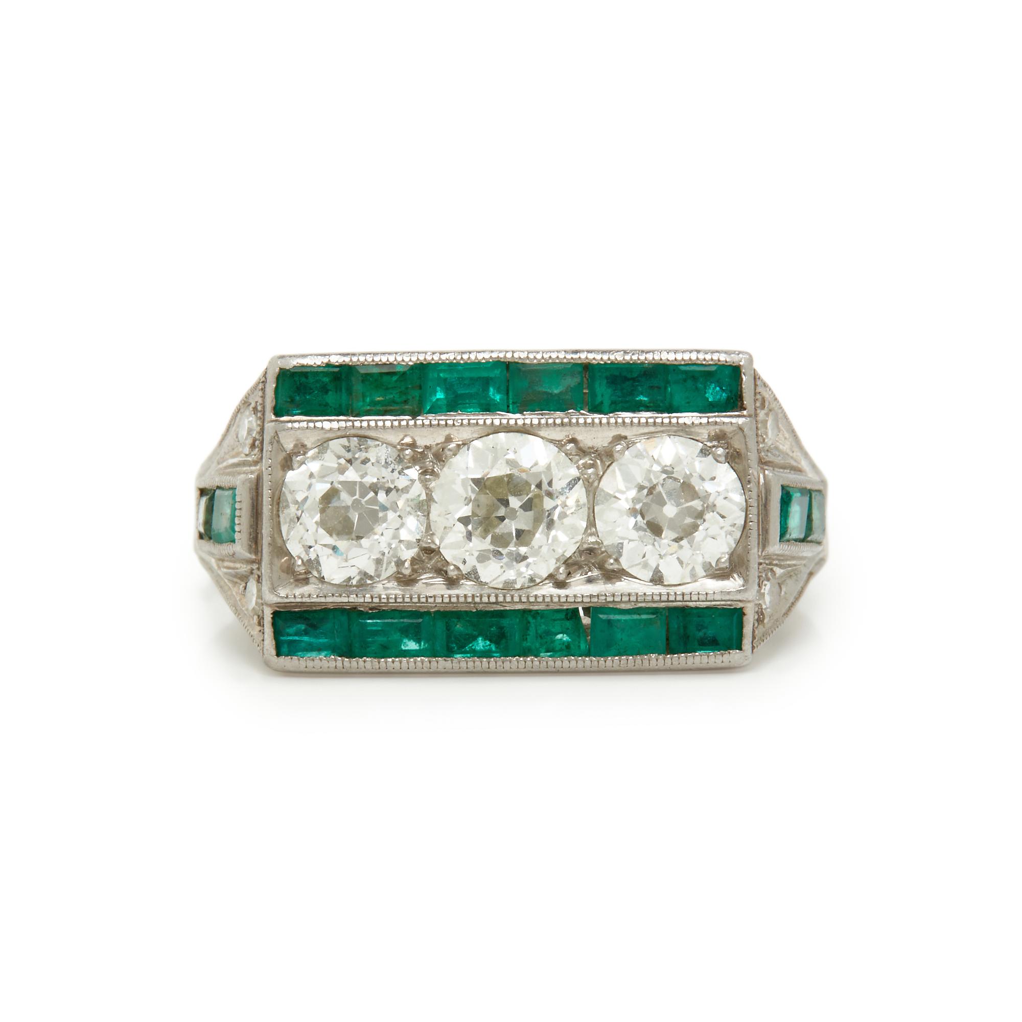 ART DECO, DIAMOND AND EMERALD RING