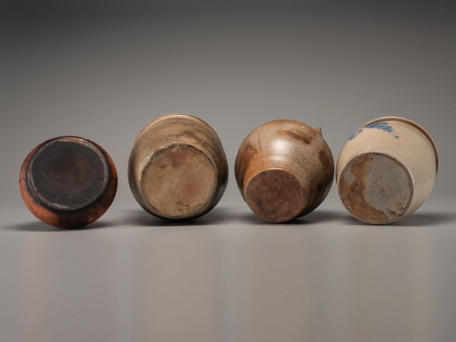 Three Cobalt Decorated Stoneware Vessels