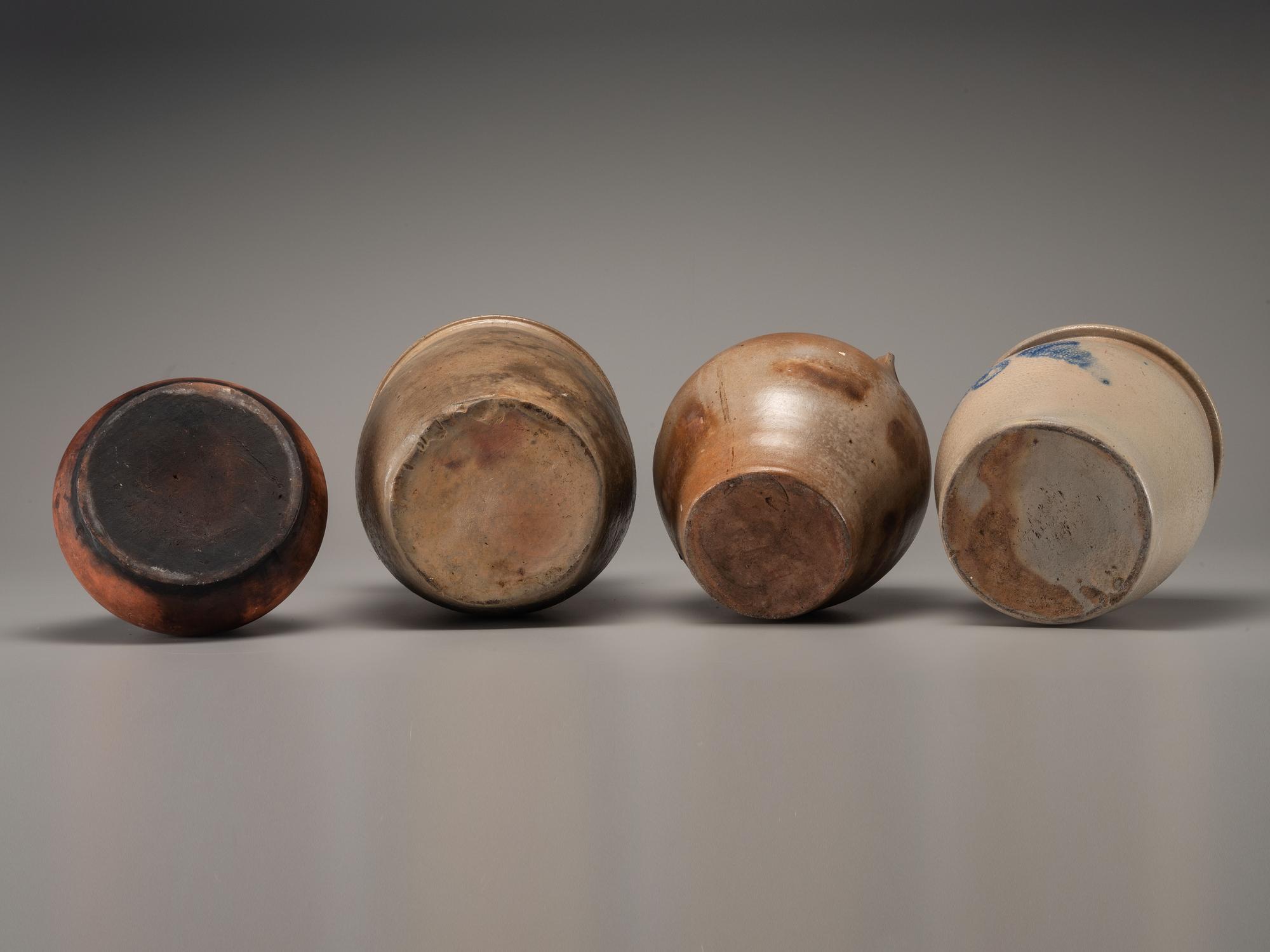 Three Cobalt Decorated Stoneware Vessels