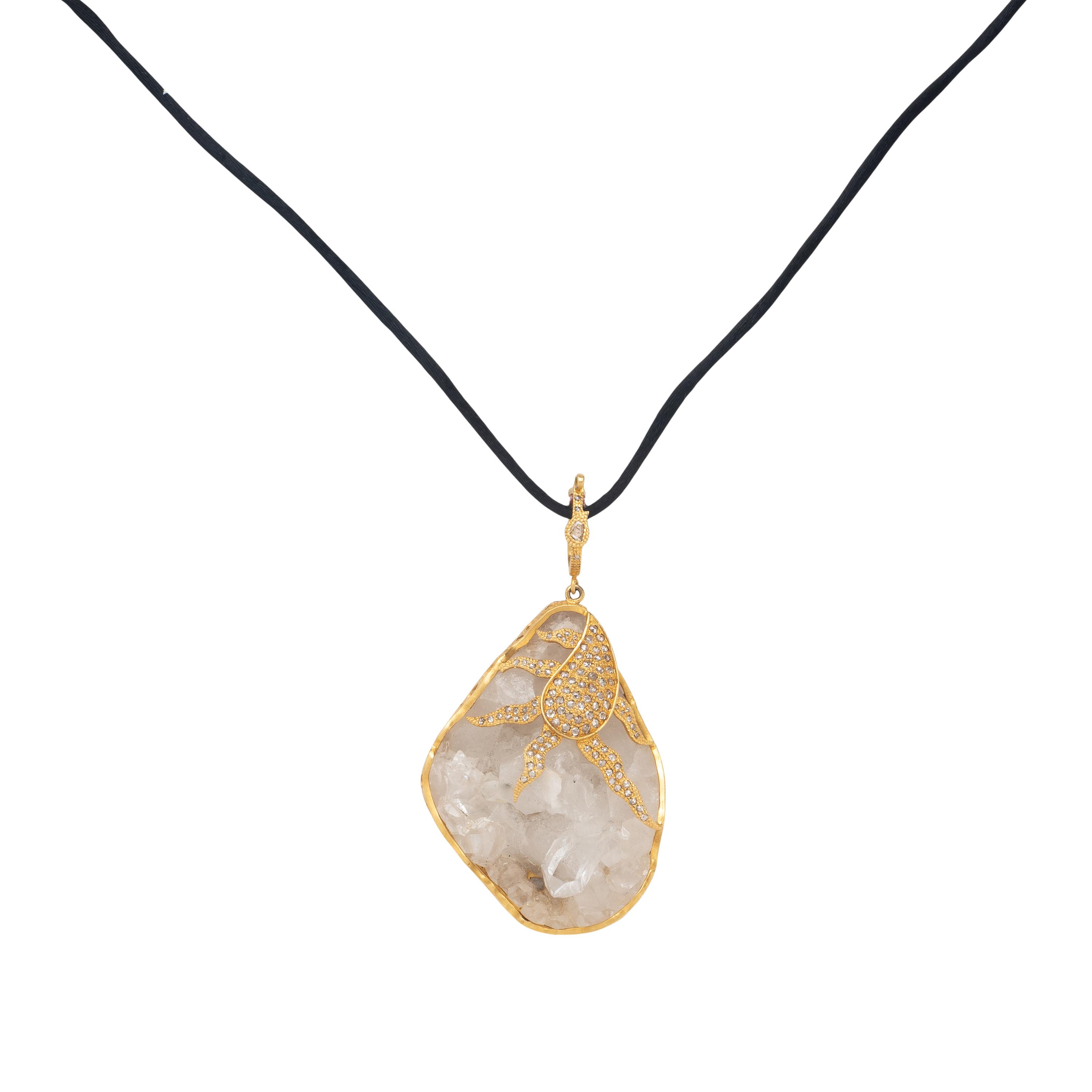 Coomi, Quartz Geode, Diamond, and Yellow Gold Necklace