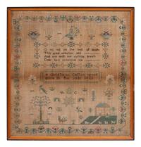 A Cotton and Wool Schoolgirl's Needlework Embroidered Sampler