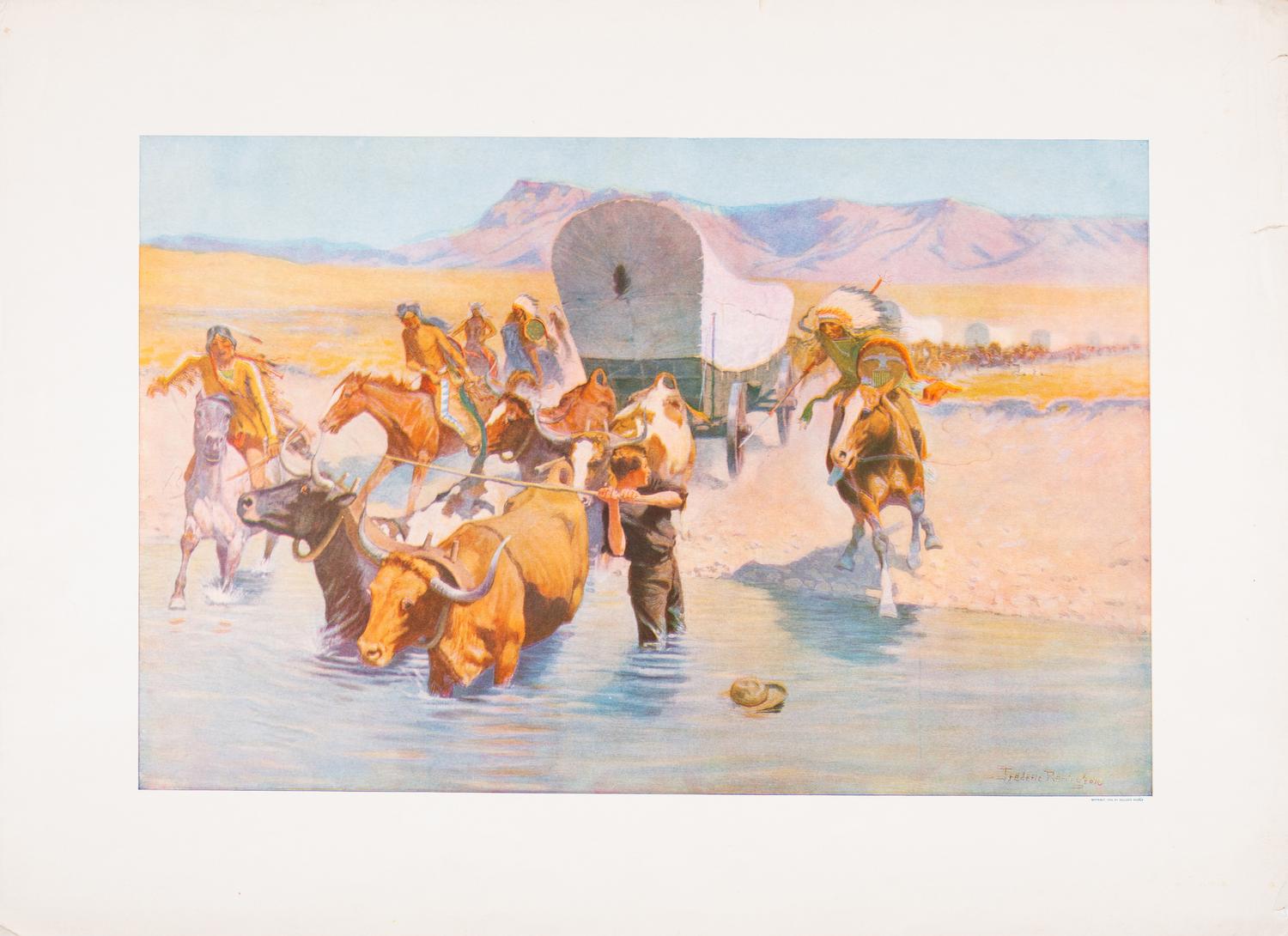Collection of Prints, Posters and Postcards, including A Bunch of Buckskins portfolio cover, 18 reproductions of original Remington paintings and two original pages from A Bunch of Buckskins