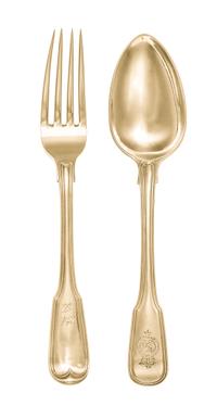 A George III Silver-Gilt Flatware Service, , Fiddle and Thread pattern, comprising: 18 spoons, William Ely, William Fearn & William Cha