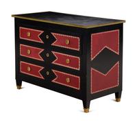 A Black Painted Red Leather-Inset Chest of Drawers