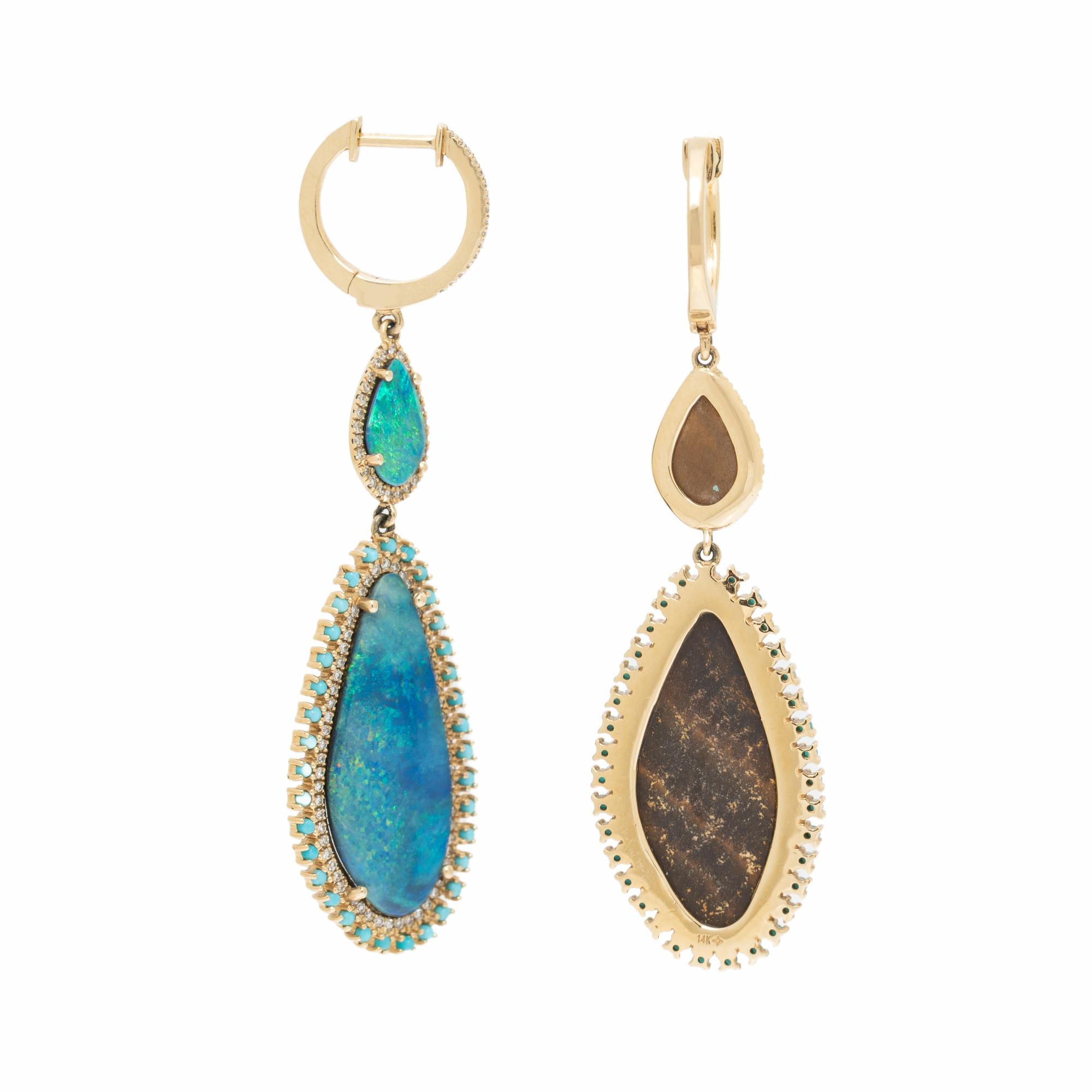BLACK OPAL DOUBLET AND DIAMOND EARRINGS