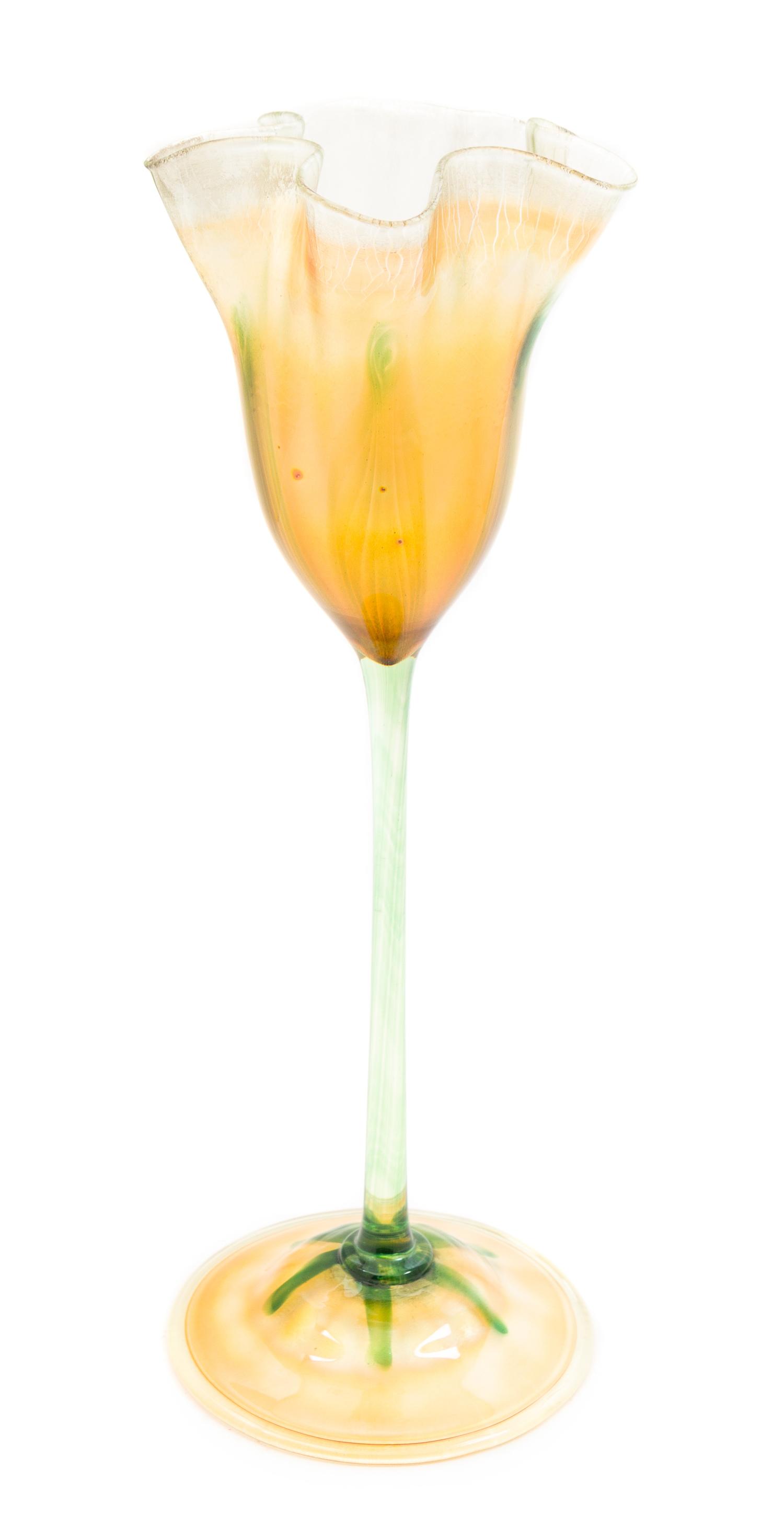 A Tiffany Studios Favrile Glass Floriform Vase Height 11 1/2 inches.