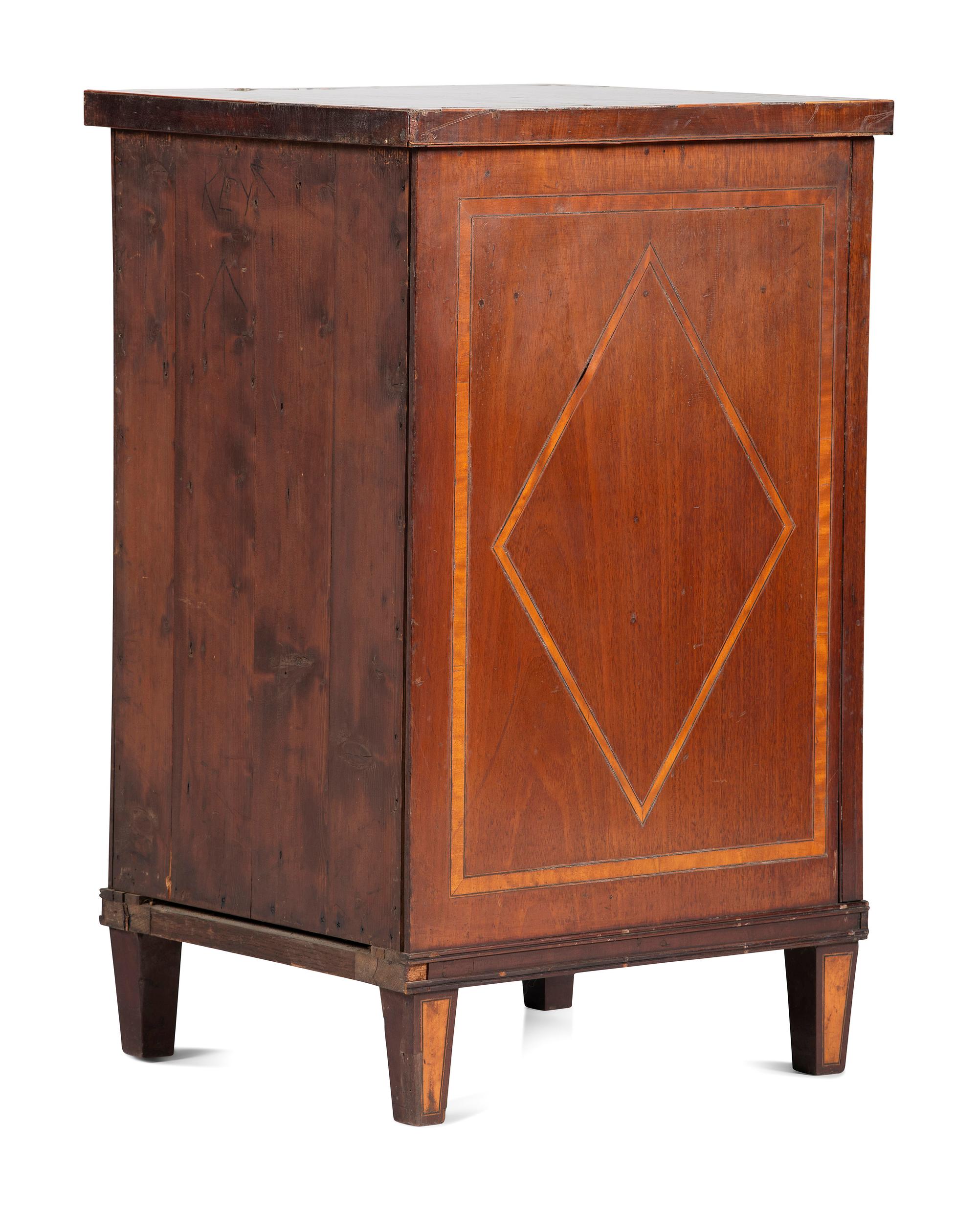 A Federal Satinwood and And Ebony Inlaid Figured Mahogany Specimen Cabinet