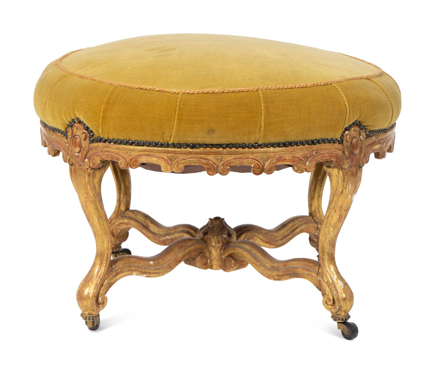 A Louis XV Style Giltwood and Tufted Velvet Tabouret — 19TH CENTURY