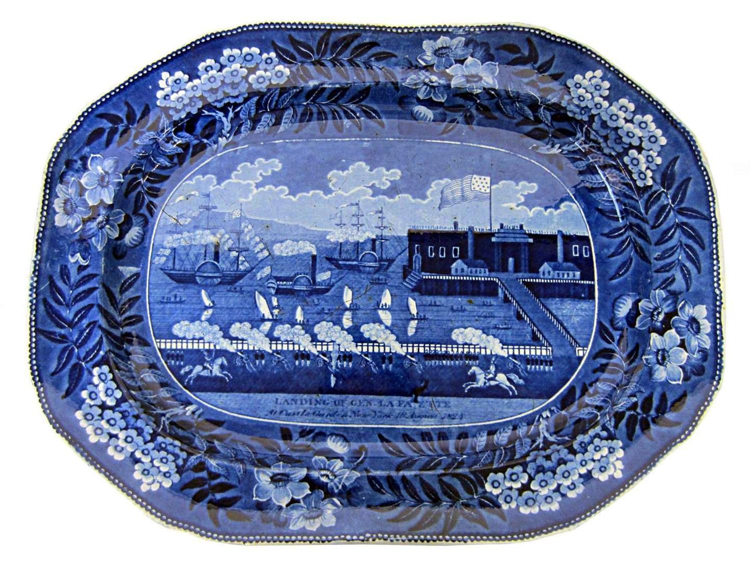 Large Staffordshire Historical Blue transfer-printed platter clews, first third 19th century