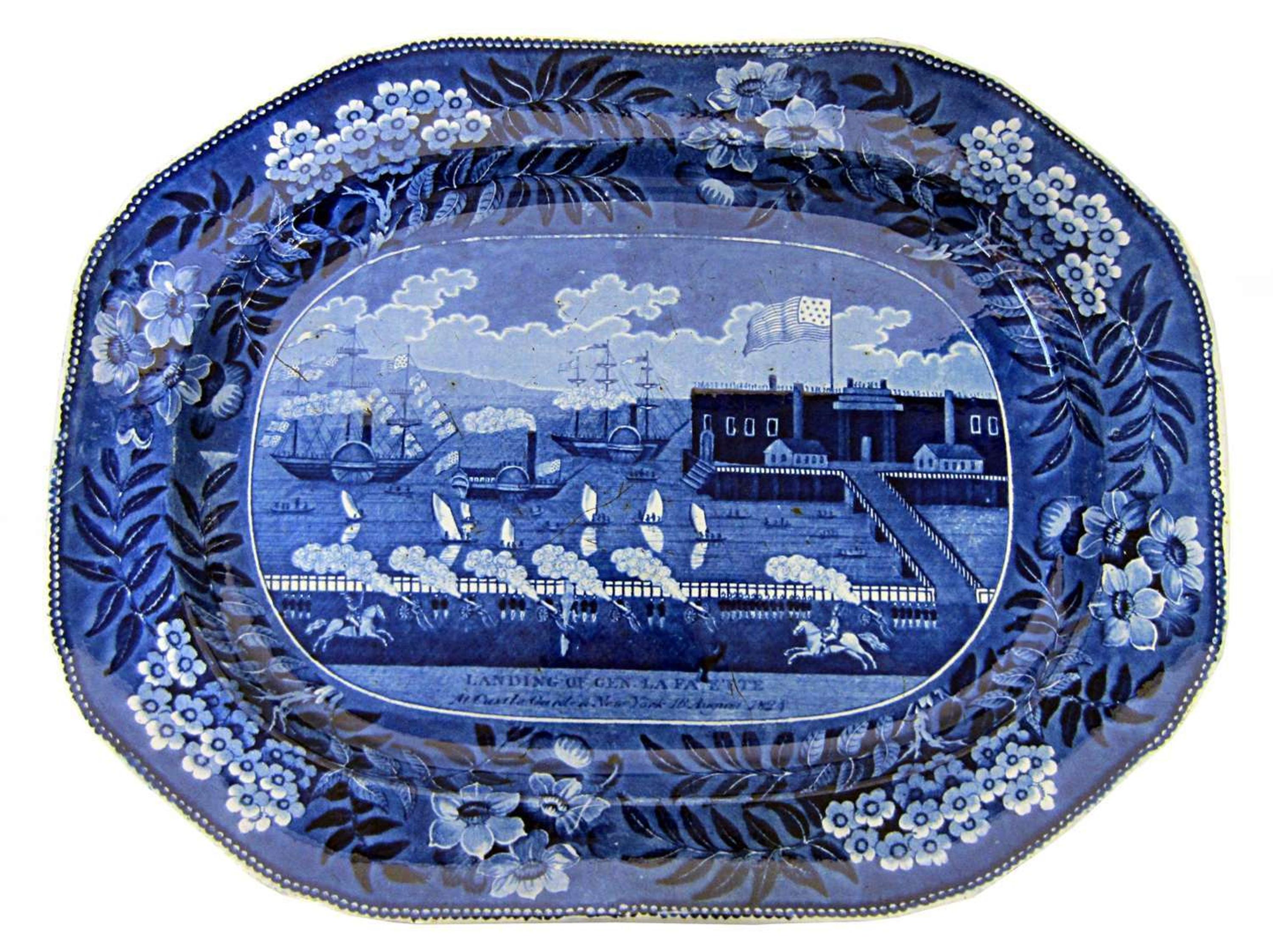 Large Staffordshire Historical Blue transfer-printed platter clews, first third 19th century