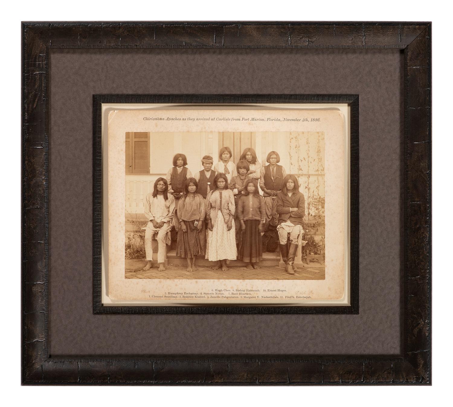 CHOATE, John N. (1848-1902), photographer. A pair of large format photographs featuring identified Chiricahua Apache students at Carlisle Indian School, before and after. Carlisle, PA, ca 1880s.