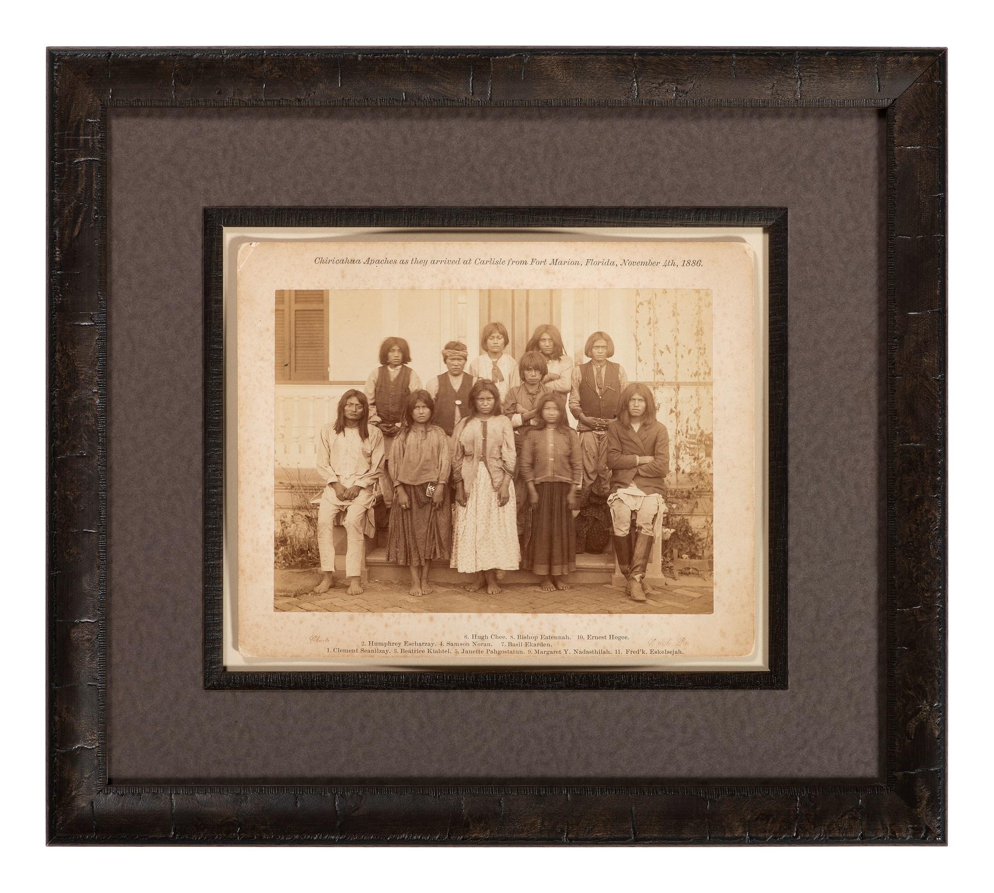 CHOATE, John N. (1848-1902), photographer. A pair of large format photographs featuring identified Chiricahua Apache students at Carlisle Indian School, before and after. Carlisle, PA, ca 1880s.