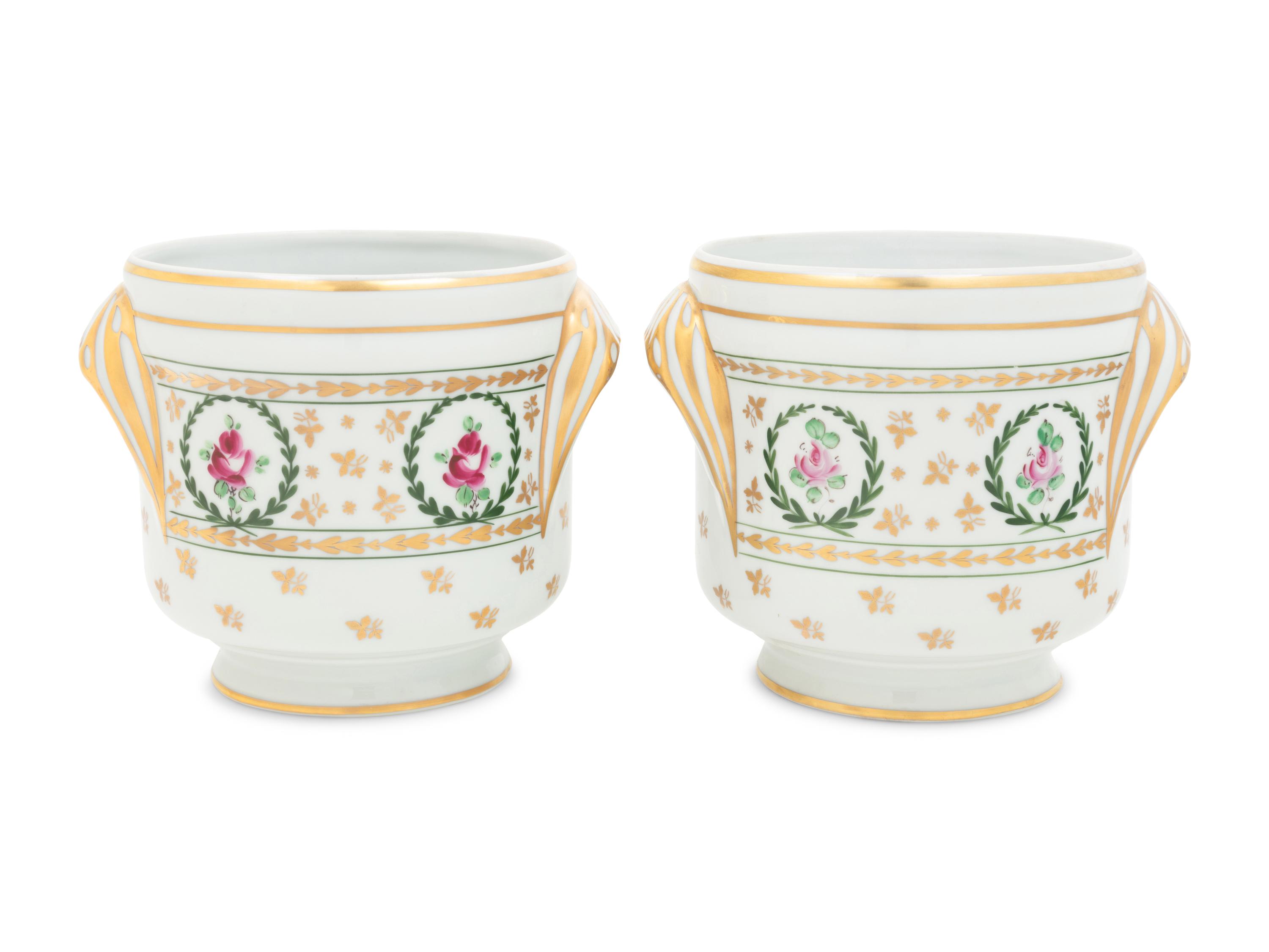 A Pair of Limoges Porcelain Cache Pots
