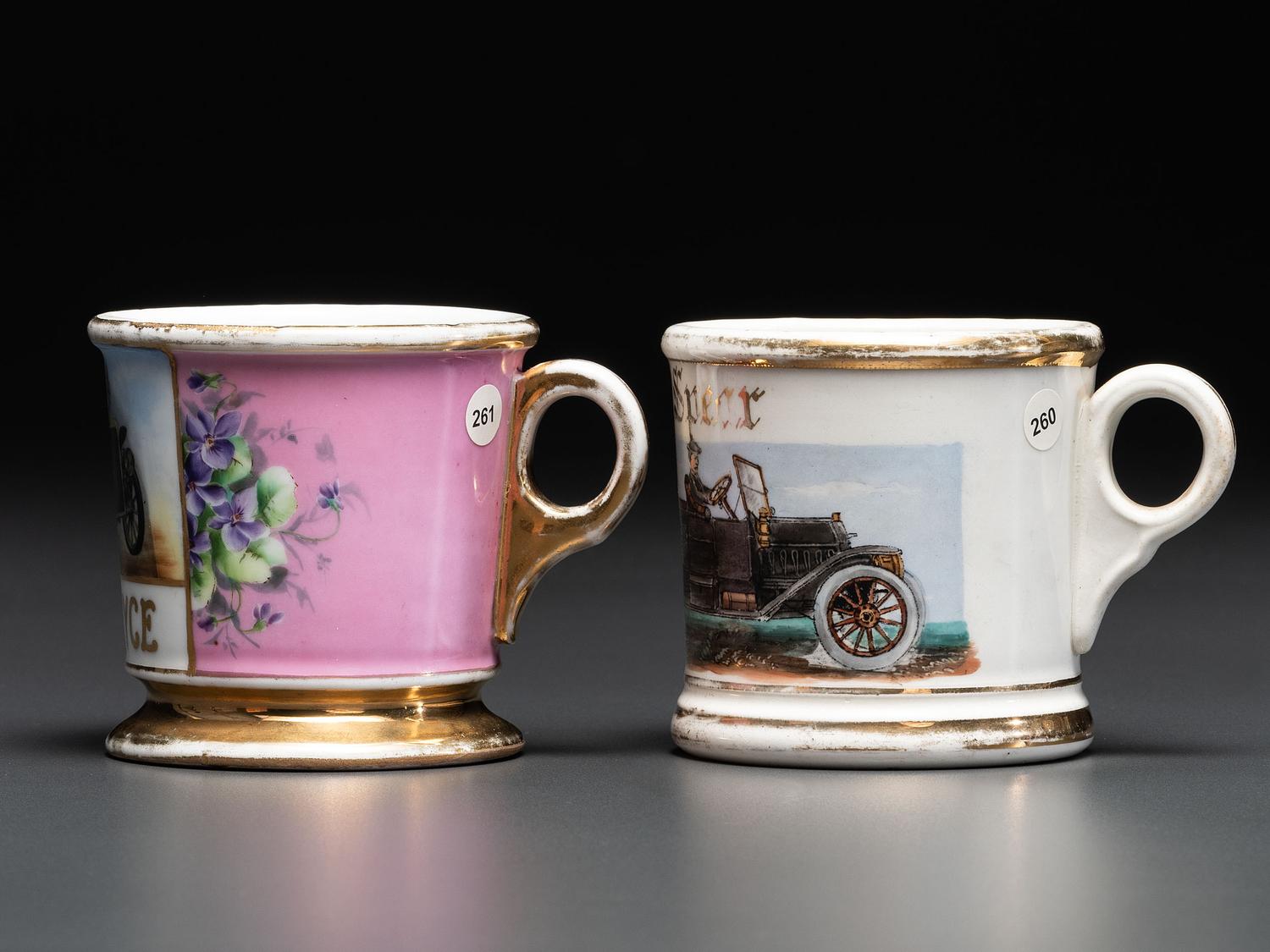 Two Open Touring Car Porcelain Occupational Shaving Mugs