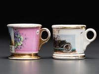 Two Open Touring Car Porcelain Occupational Shaving Mugs