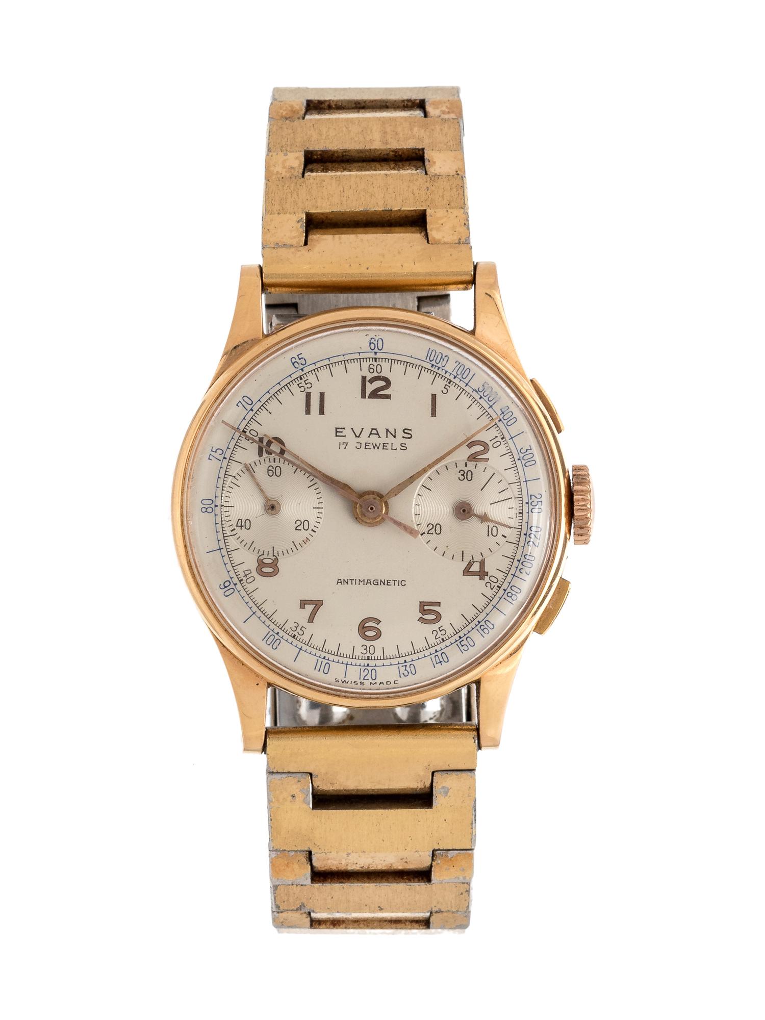 Evans, 18K Yellow Gold Chronograph Wristwatch