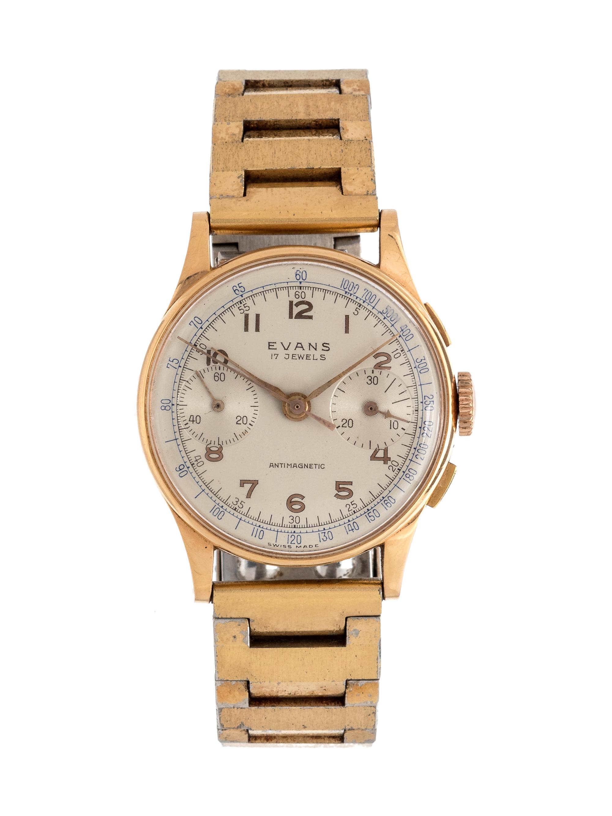 Evans, 18K Yellow Gold Chronograph Wristwatch