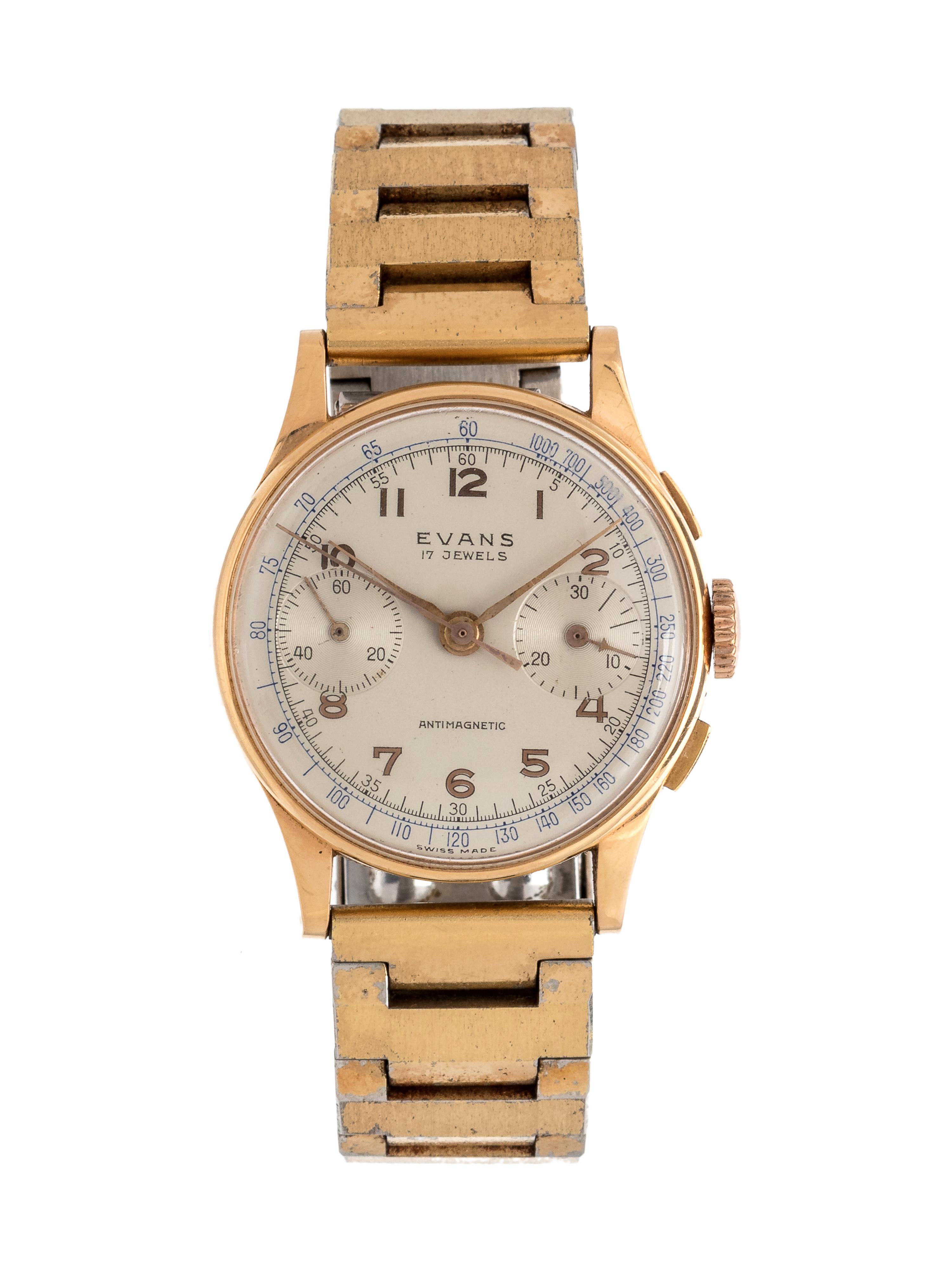 Evans, 18K Yellow Gold Chronograph Wristwatch