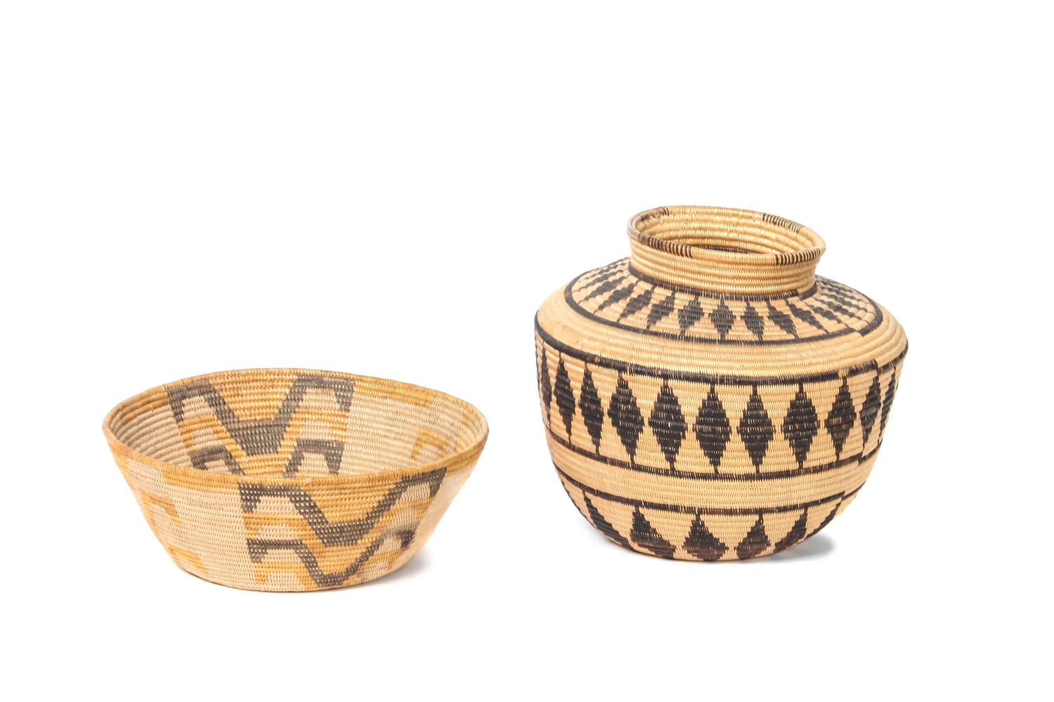 Two Panamint Baskets Height of larger 5 x diameter 6 inches
