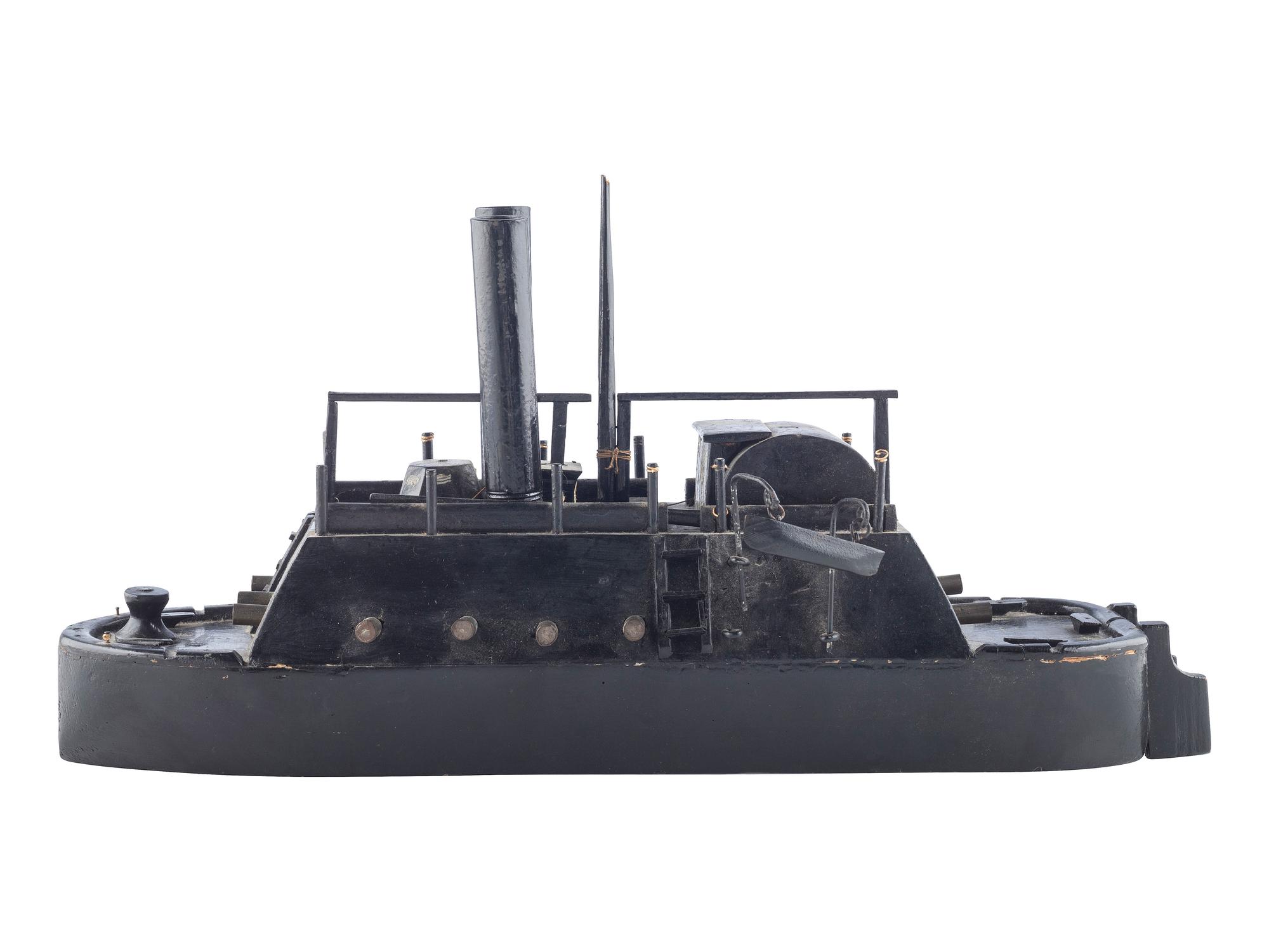 [CIVIL WAR]. A late 19th-century ebonized model of a Mississippi Squadron gunboat.