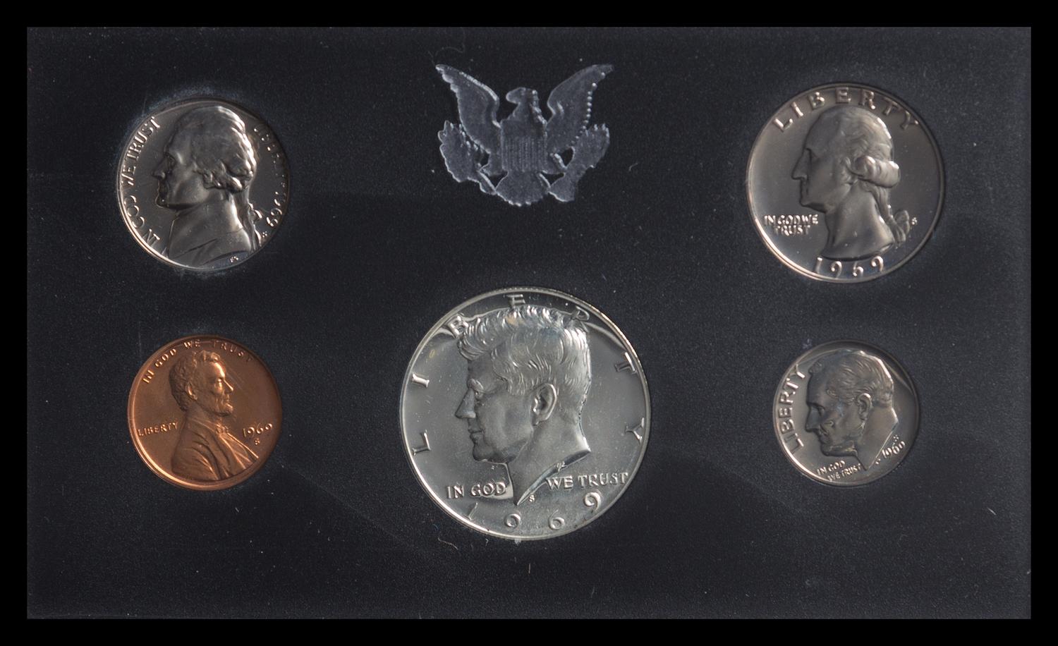 A Group of Seven United States 1969 Five-Coin Proof Sets