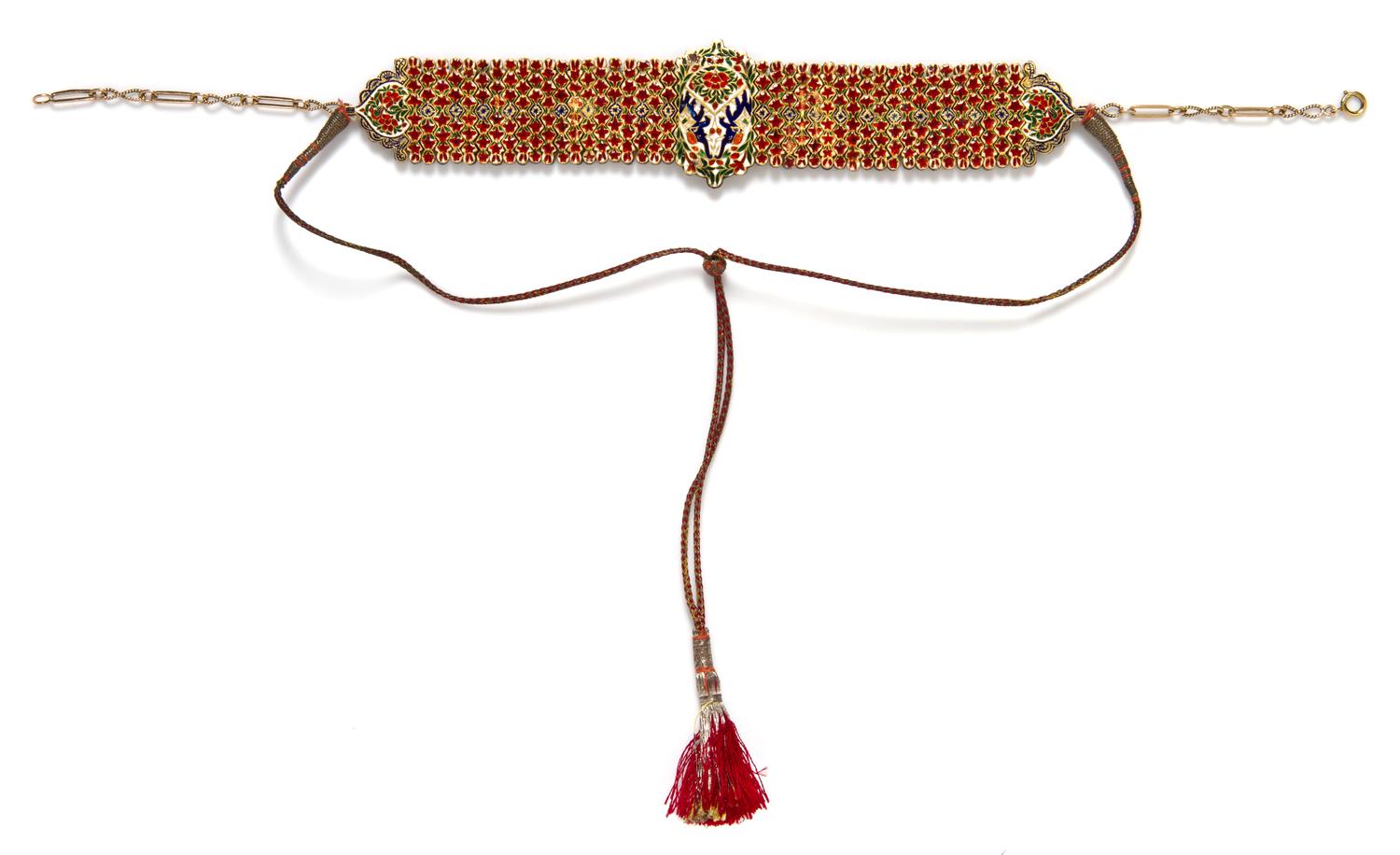A Yellow Gold, Ruby, Emerald and Polychrome Enamel Necklace, East Indian, 102.70 dwts.