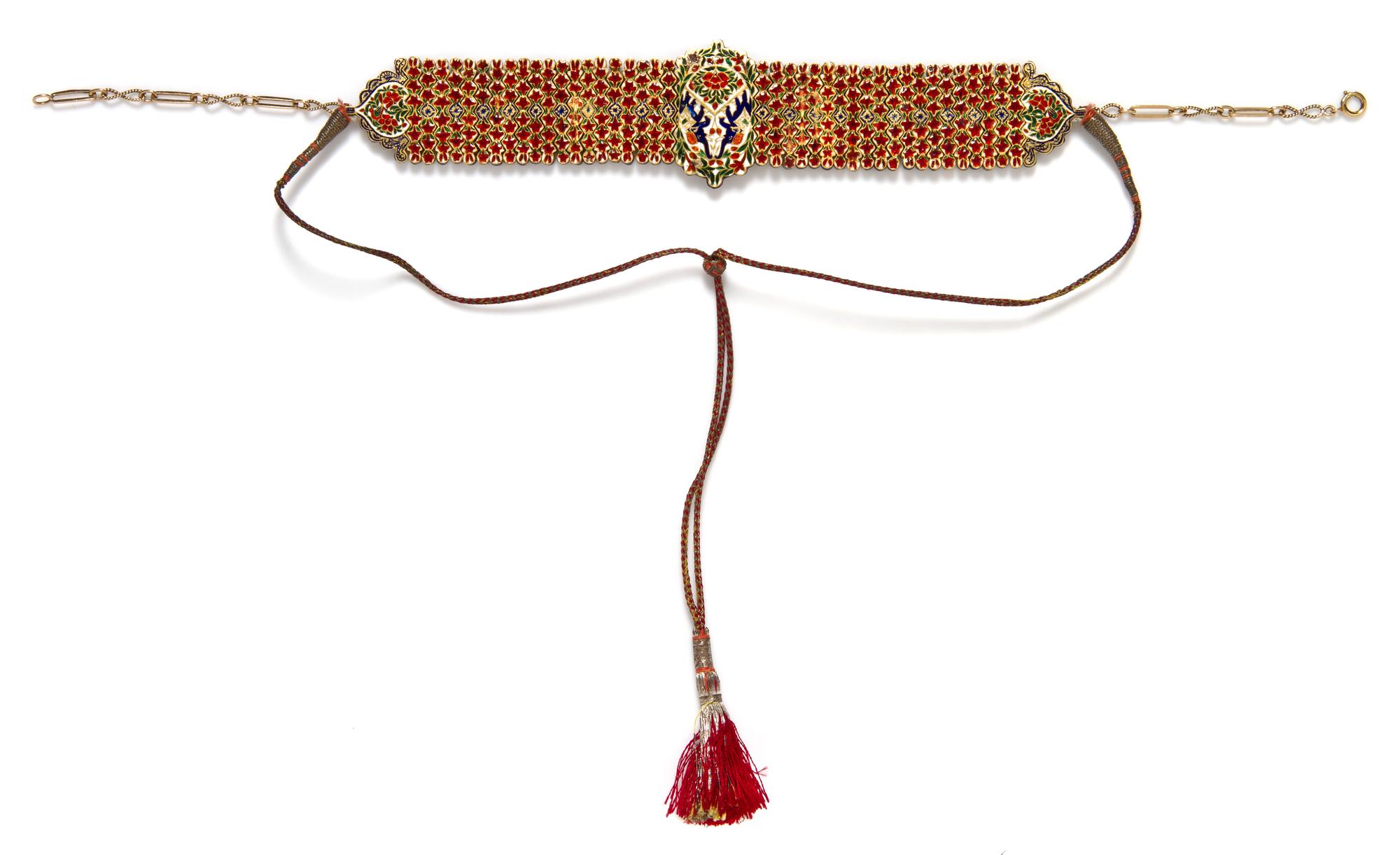 A Yellow Gold, Ruby, Emerald and Polychrome Enamel Necklace, East Indian, 102.70 dwts.