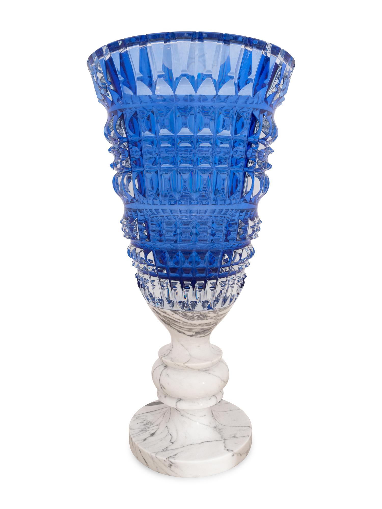 A Large Baccarat New Antique II Cut Cobalt Glass Vase