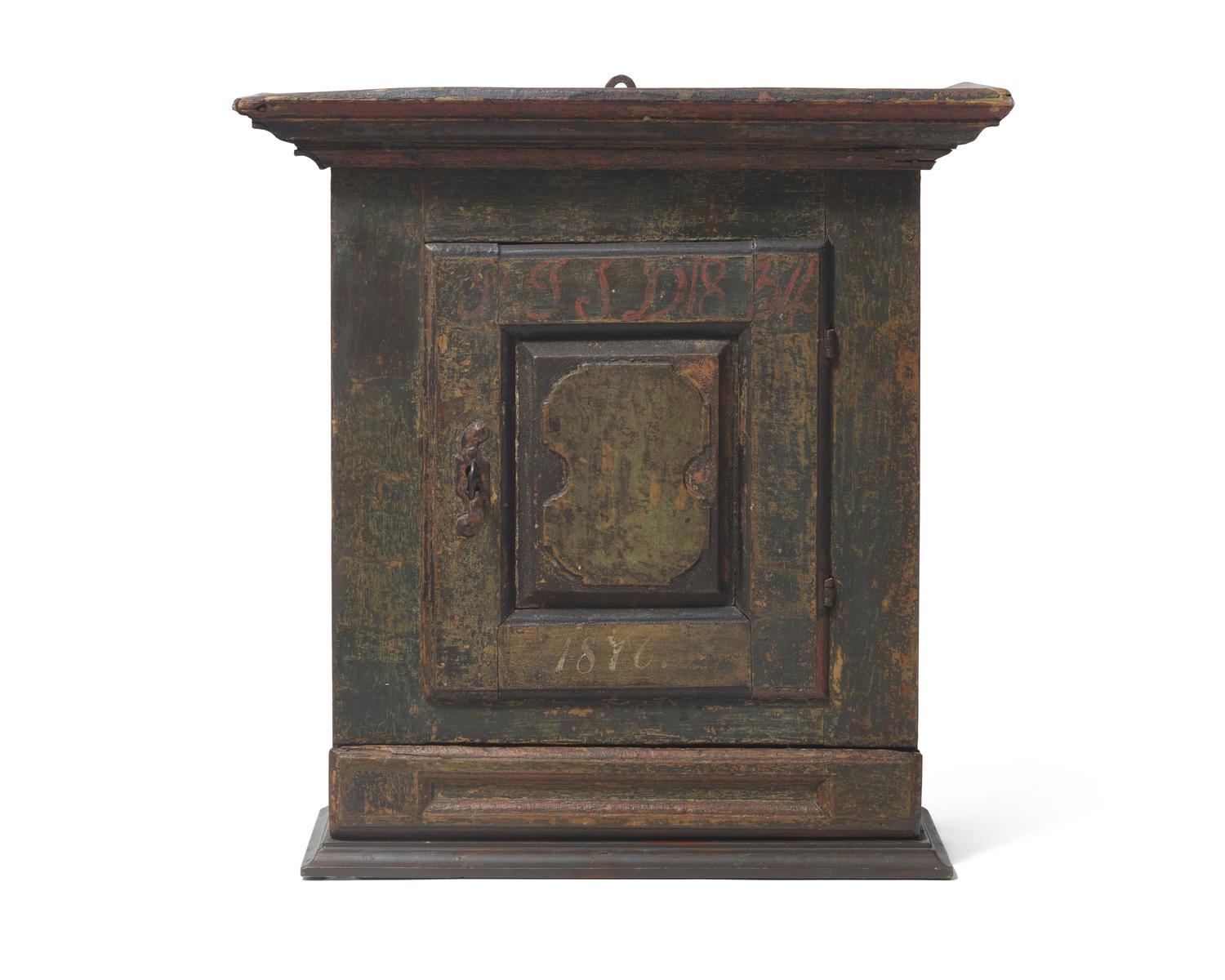 A Painted and Decorated Hanging Wall Cupboard, 19th Century