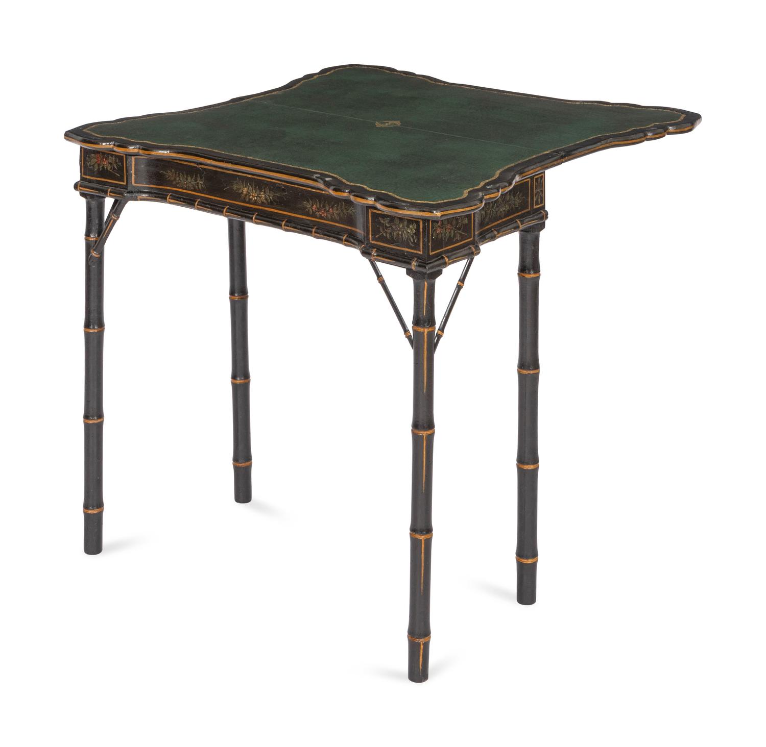 A Faux Bamboo Japanned Flip-Top Games Table