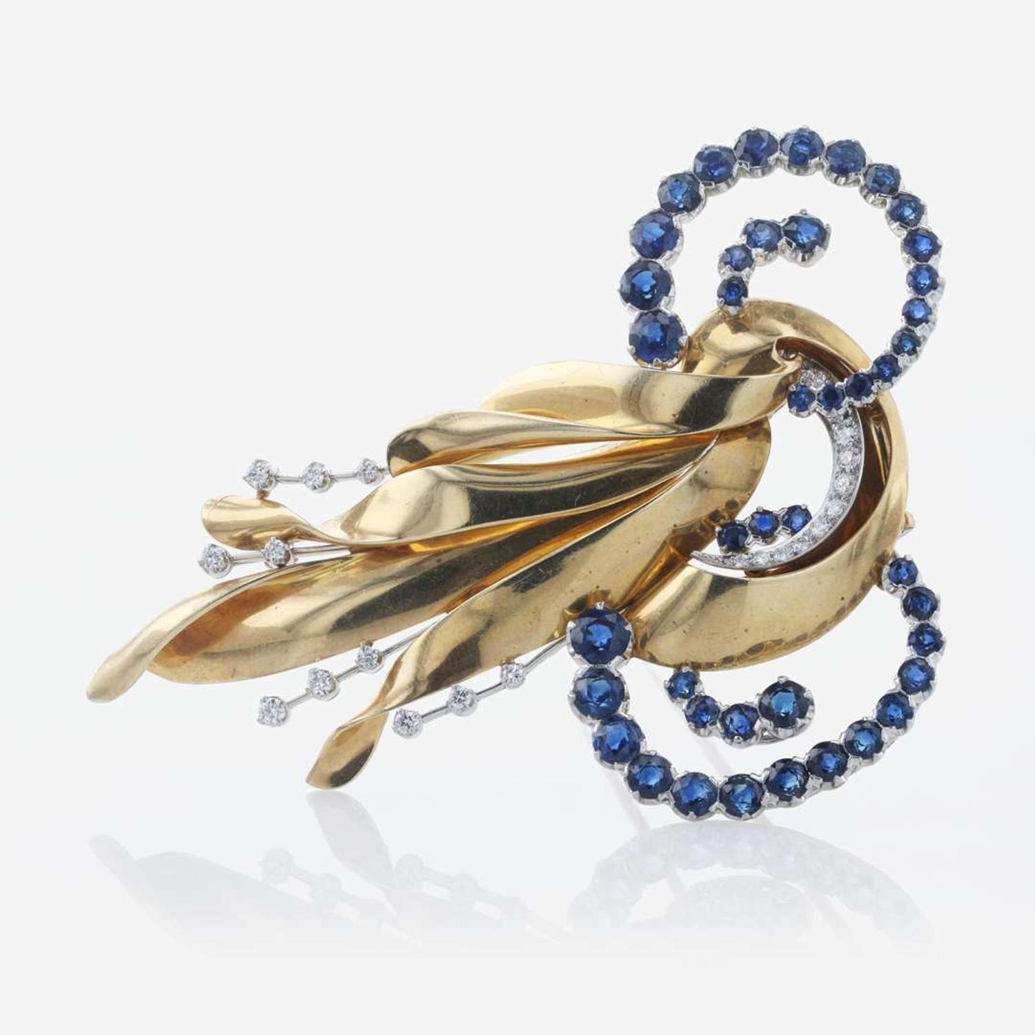 A Sapphire and Diamond Brooch