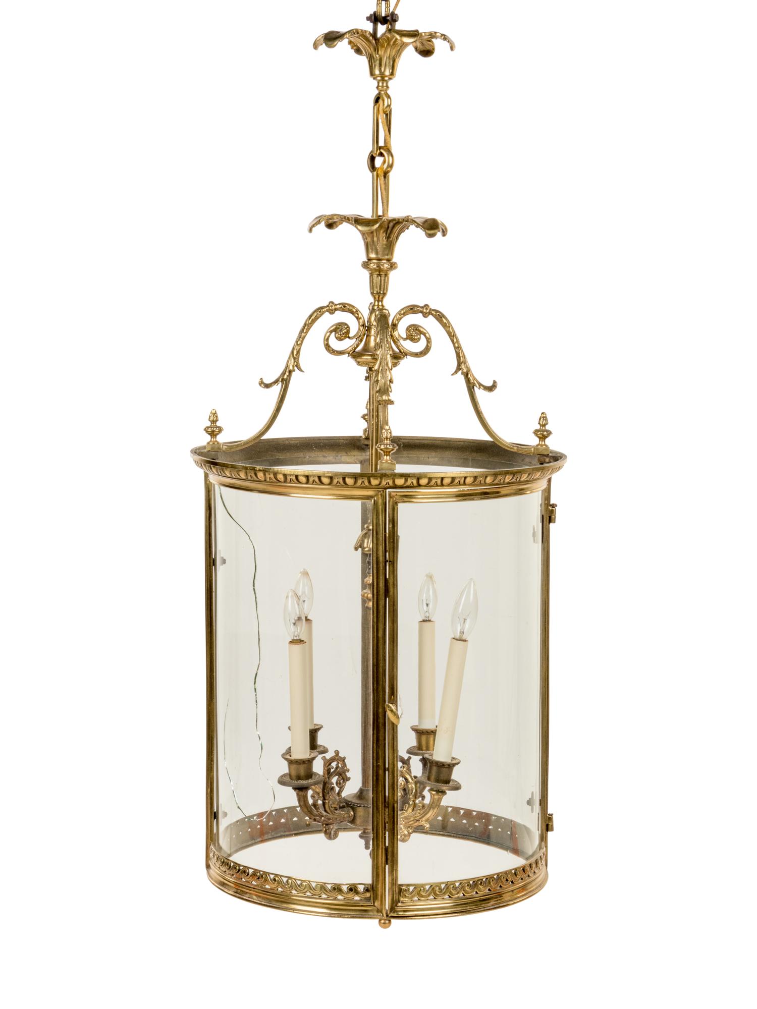 A French Brass and Glass Hall Lantern