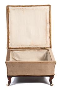 A Victorian Mahogany and Upholstered Ottoman with Lift Top Height 18 x width 25 x depth 25 inches. — 19TH CENTURY