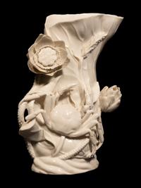 A Chinese Blanc de Chine Porcelain 'Crab and Lotus' Brush Pot