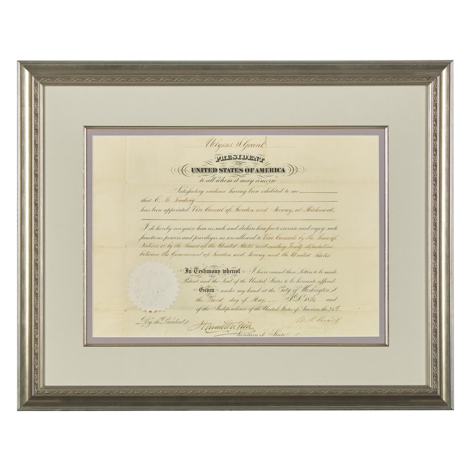 [Presidential] Grant, Ulysses S. Partially-Printed Document, signed