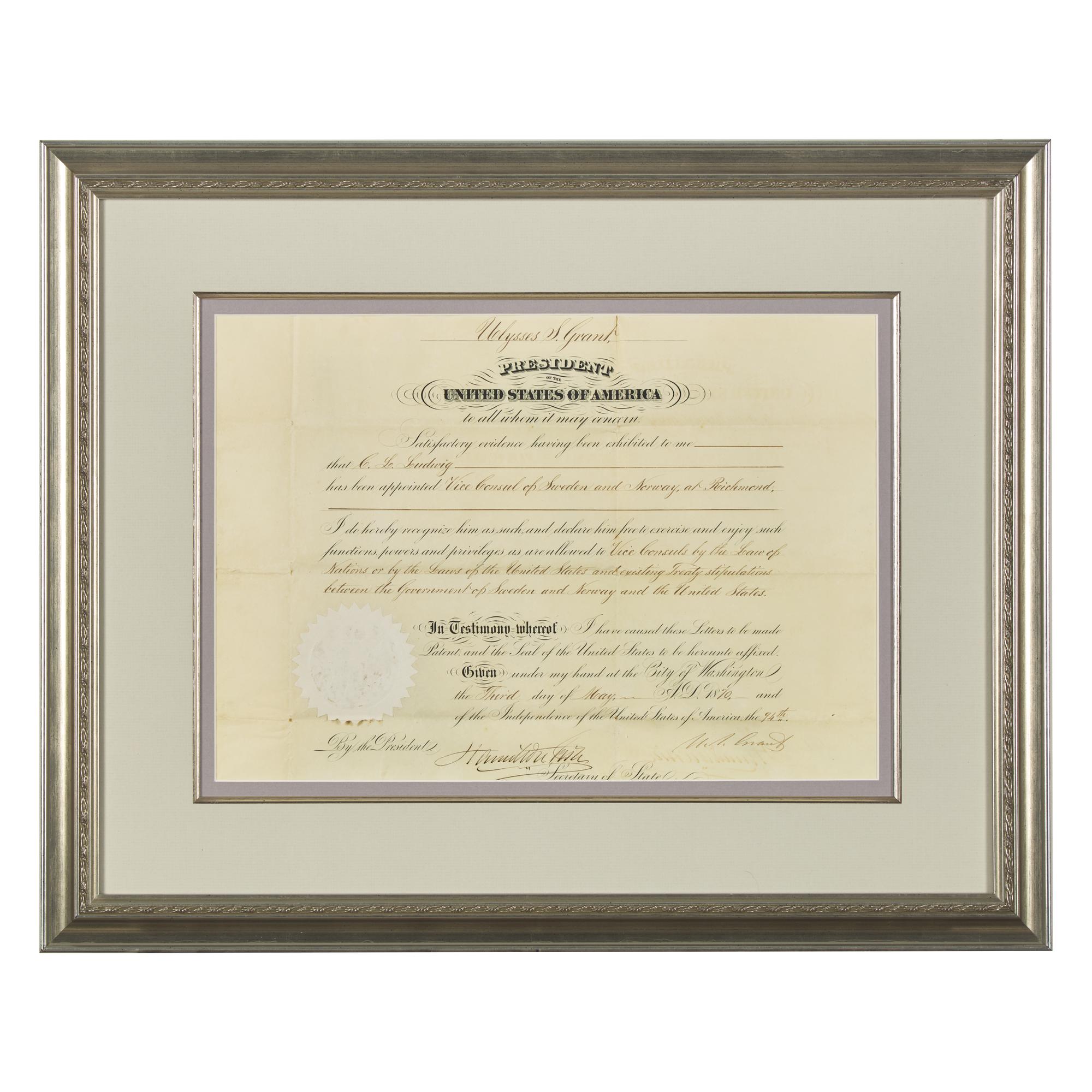 [Presidential] Grant, Ulysses S. Partially-Printed Document, signed