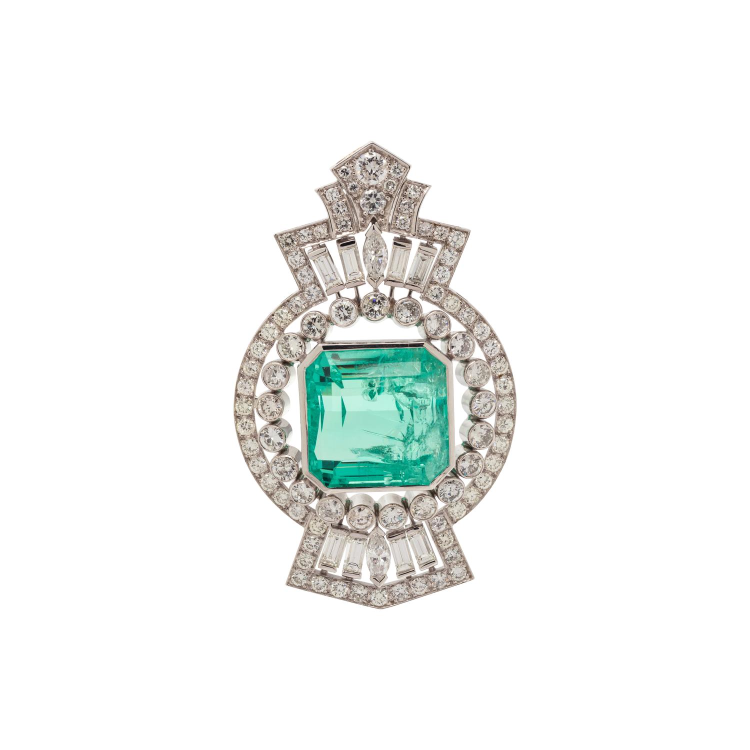 SYNTHETIC EMERALD AND DIAMOND PENDANT
