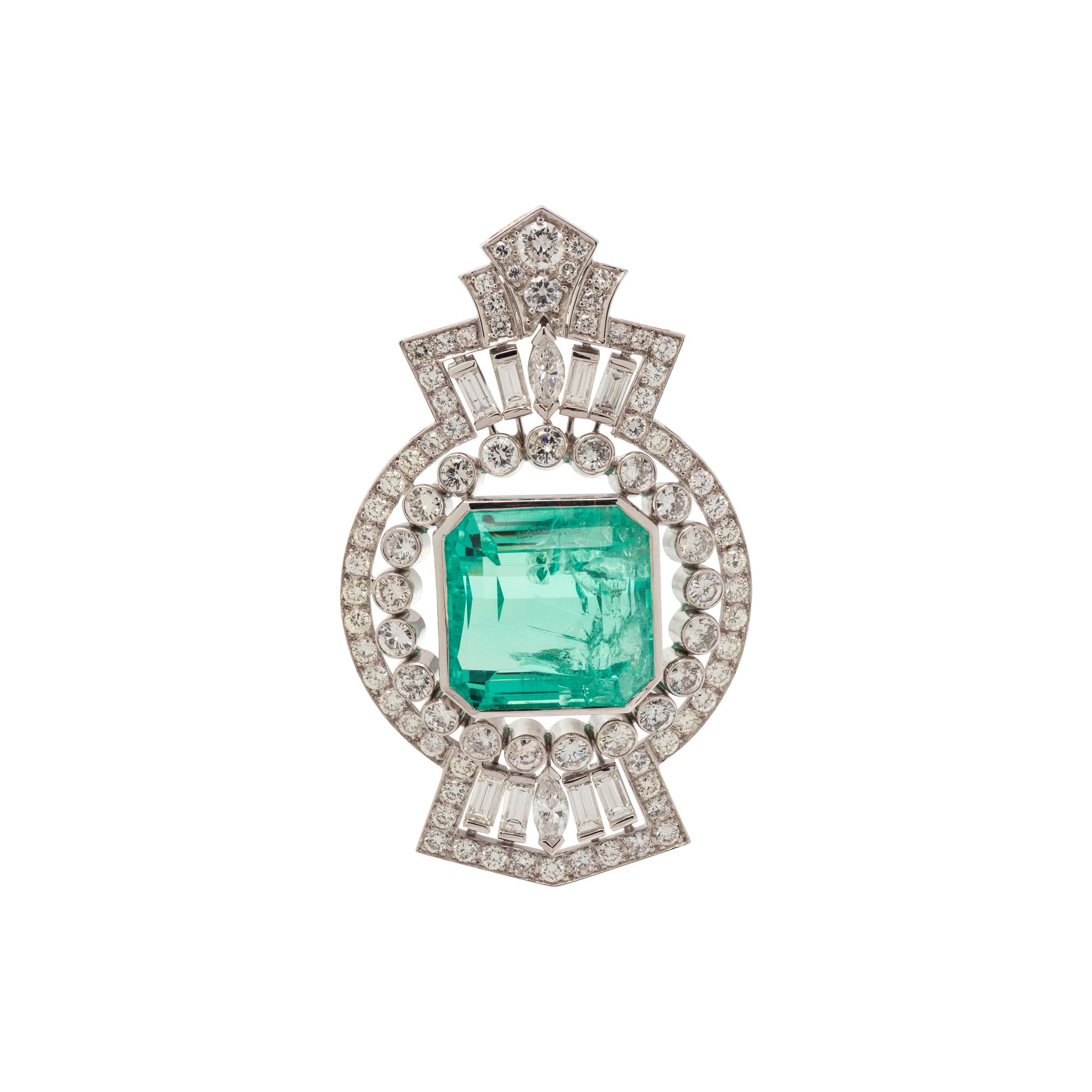 SYNTHETIC EMERALD AND DIAMOND PENDANT