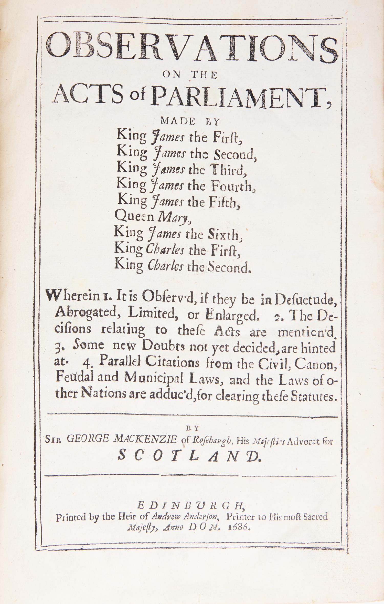 [Law] Mackenzie, George. Observations on the Acts of Parliament...